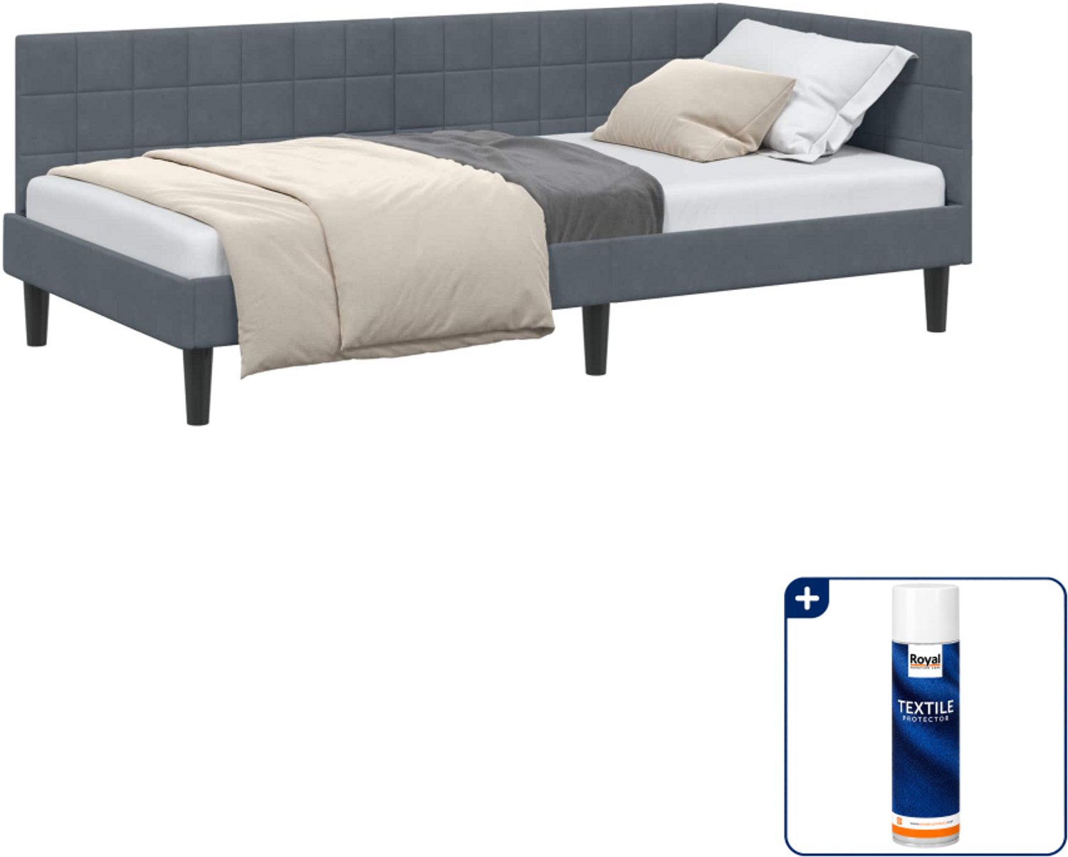 vidaXL hoekbedframe - 100 x 200 cm - fluweel - donkergrijs - Inclusief textielbeschermer 500 ml