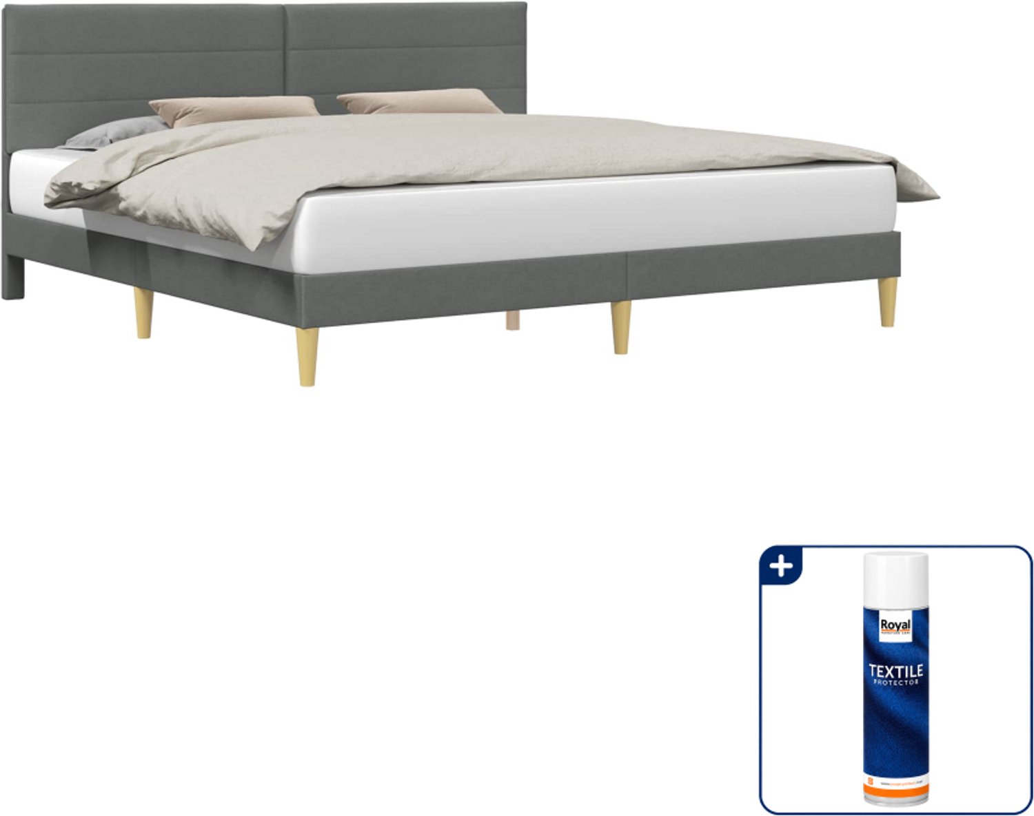 vidaXL Bedframe - Kingsize - 180 x 200 cm - stof - donkergrijs - Inclusief textielbeschermer 500 ml