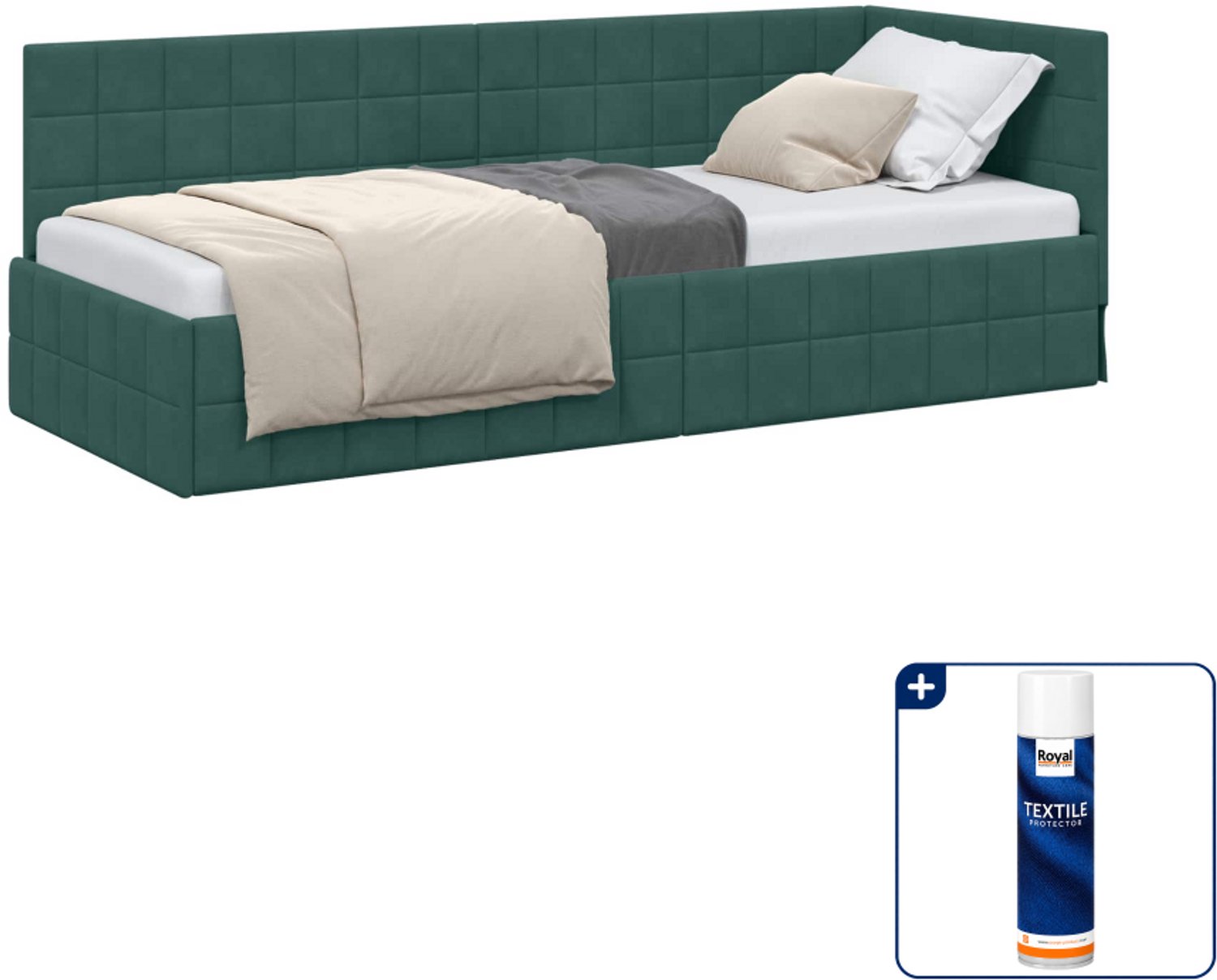 vidaXL hoekbedframe - 80 x 200 cm - fluweel - donkergroen - Inclusief textielbeschermer 500 ml