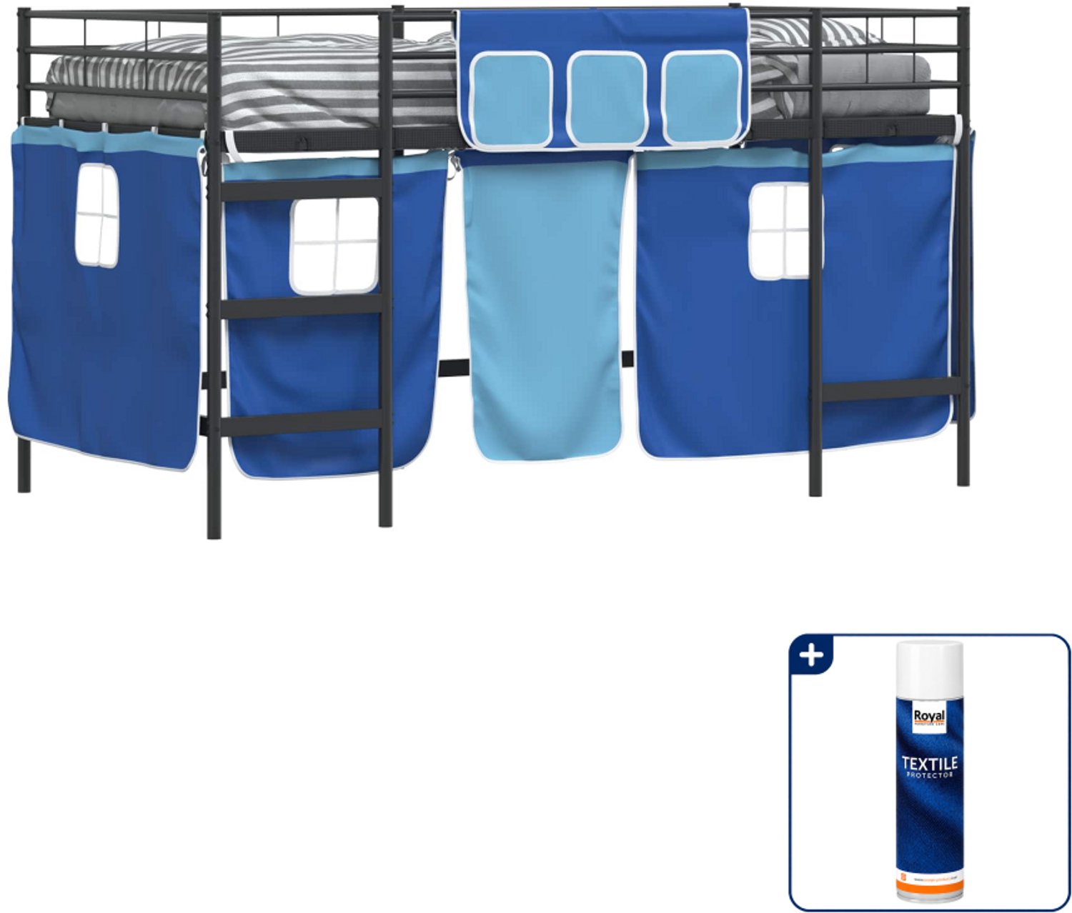vidaXL kinderstapelbed - 80 x 200 cm - metaal - zwart en blauw - Inclusief textielbeschermer 500 ml