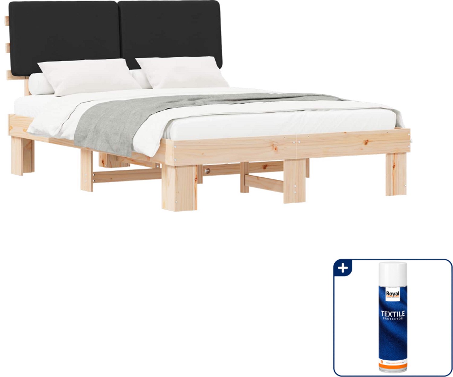 vidaXL bedframe - 150 x 200 cm - massief grenenhout - zwart - Inclusief textielbeschermer 500 ml