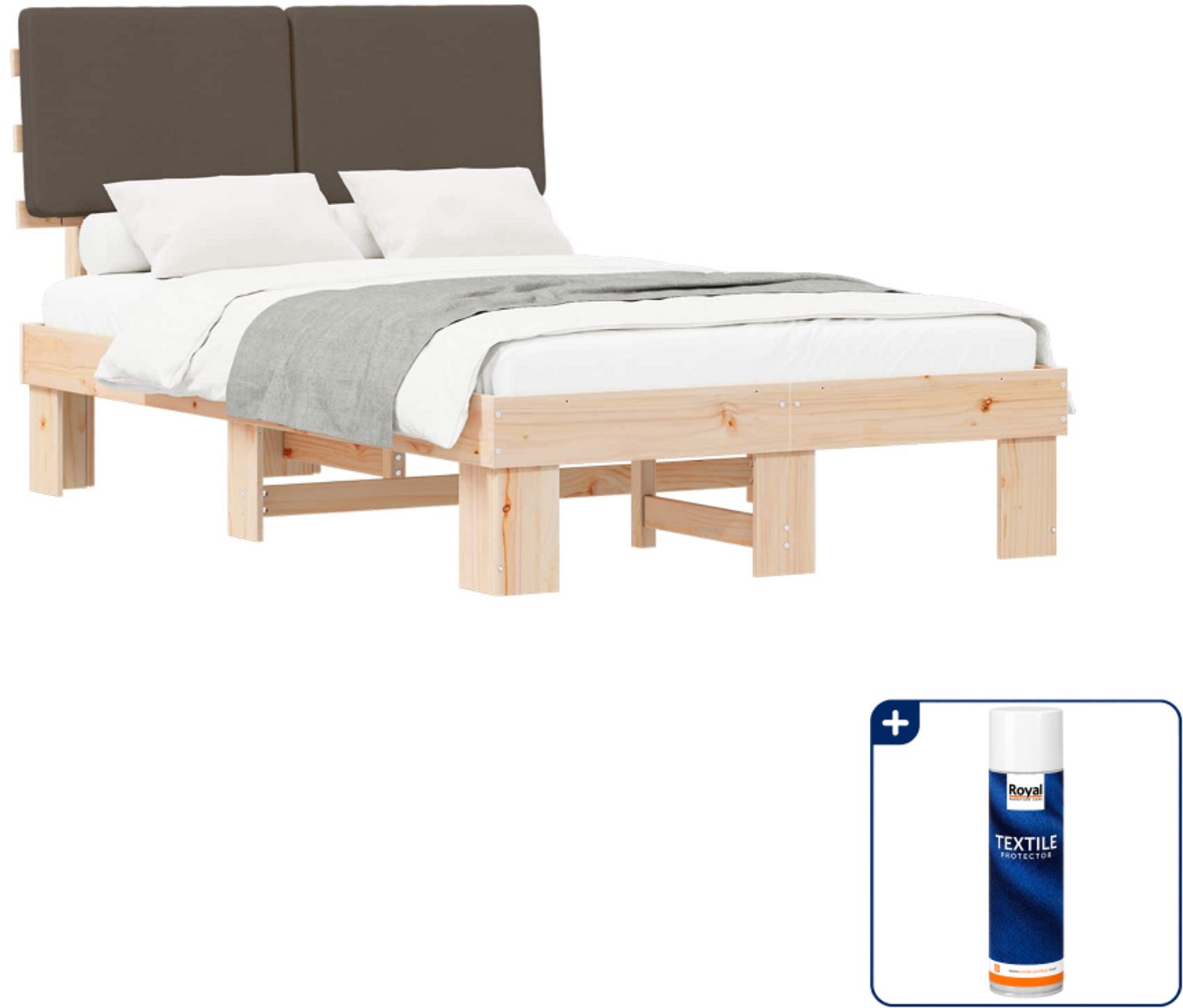 vidaXL bedframe - 120 x 200 cm - massief grenenhout - taupe - Inclusief textielbeschermer 500 ml