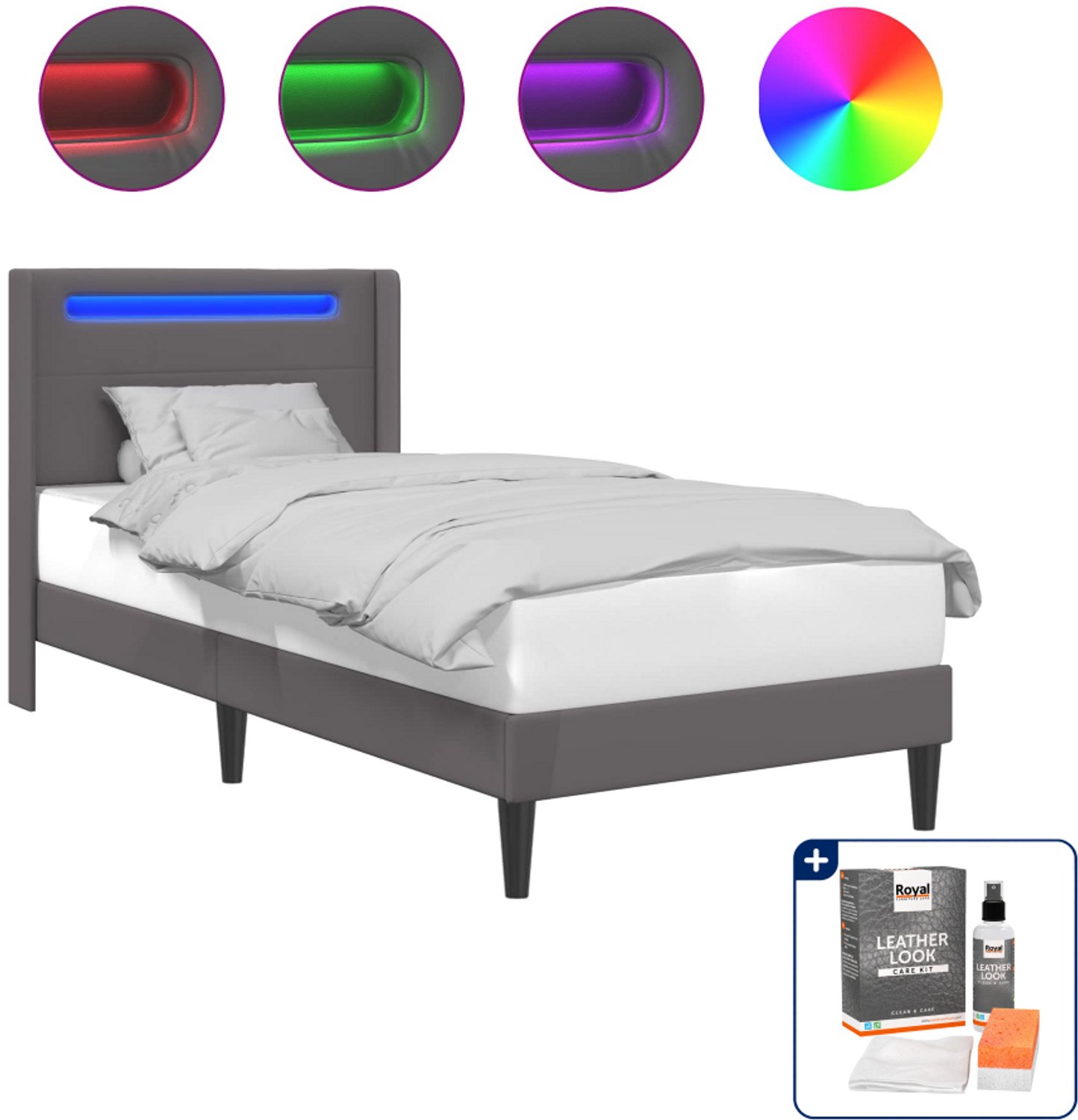 vidaXL Bedframe - 80 x 200 cm - kunstleer - grijs - Inclusief onderhoudsset voor kunstleer 150 ml