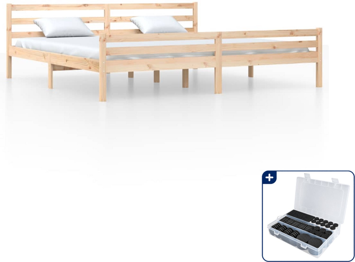 vidaXL bedframe - 200 x 200 cm - massief grenenhout - Inclusief antikrasvilt 177-delig Bruin