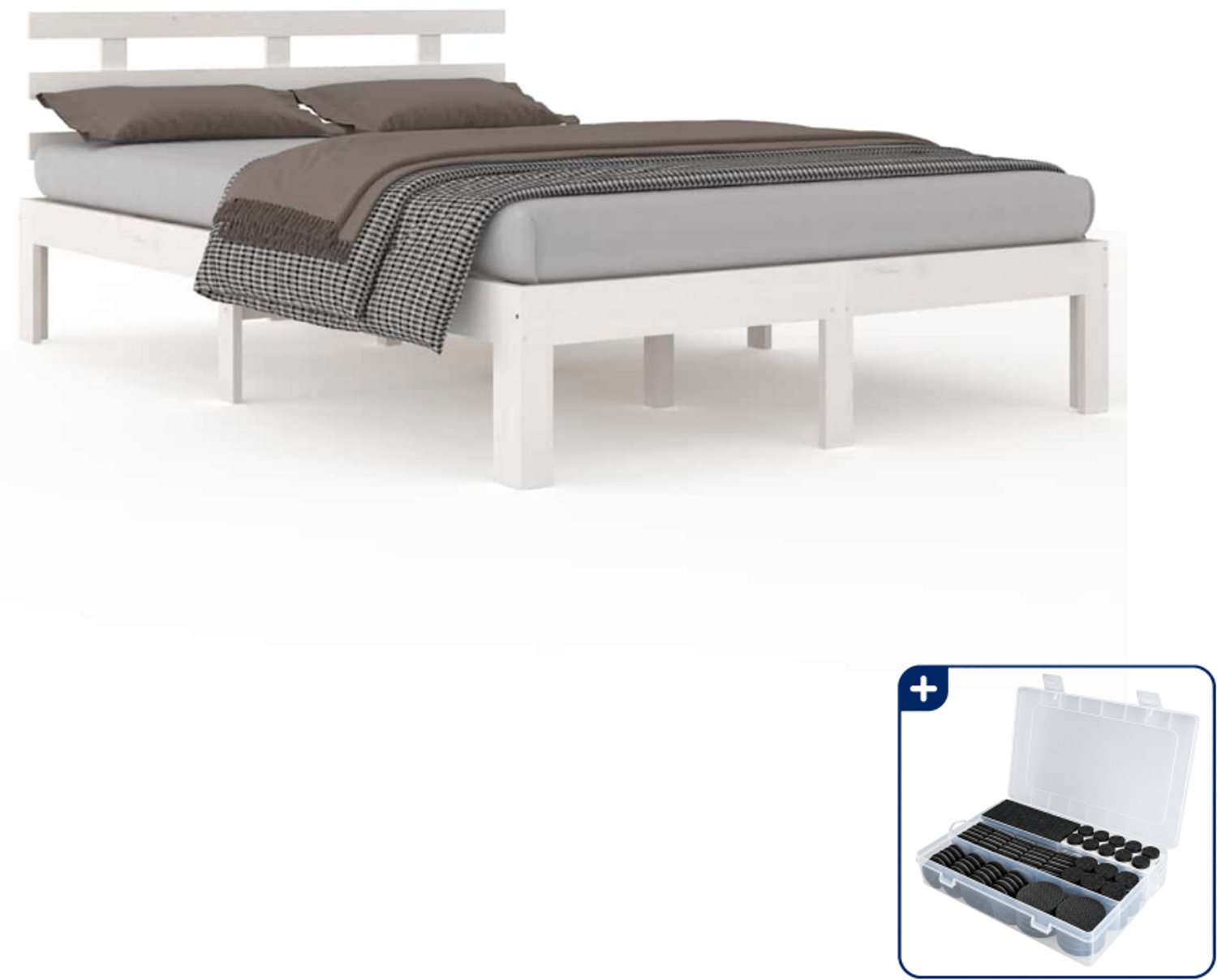 vidaXL bedframe 120 x 200 cm - massief grenenhout - wit - Inclusief antikrasvilt 177-delig