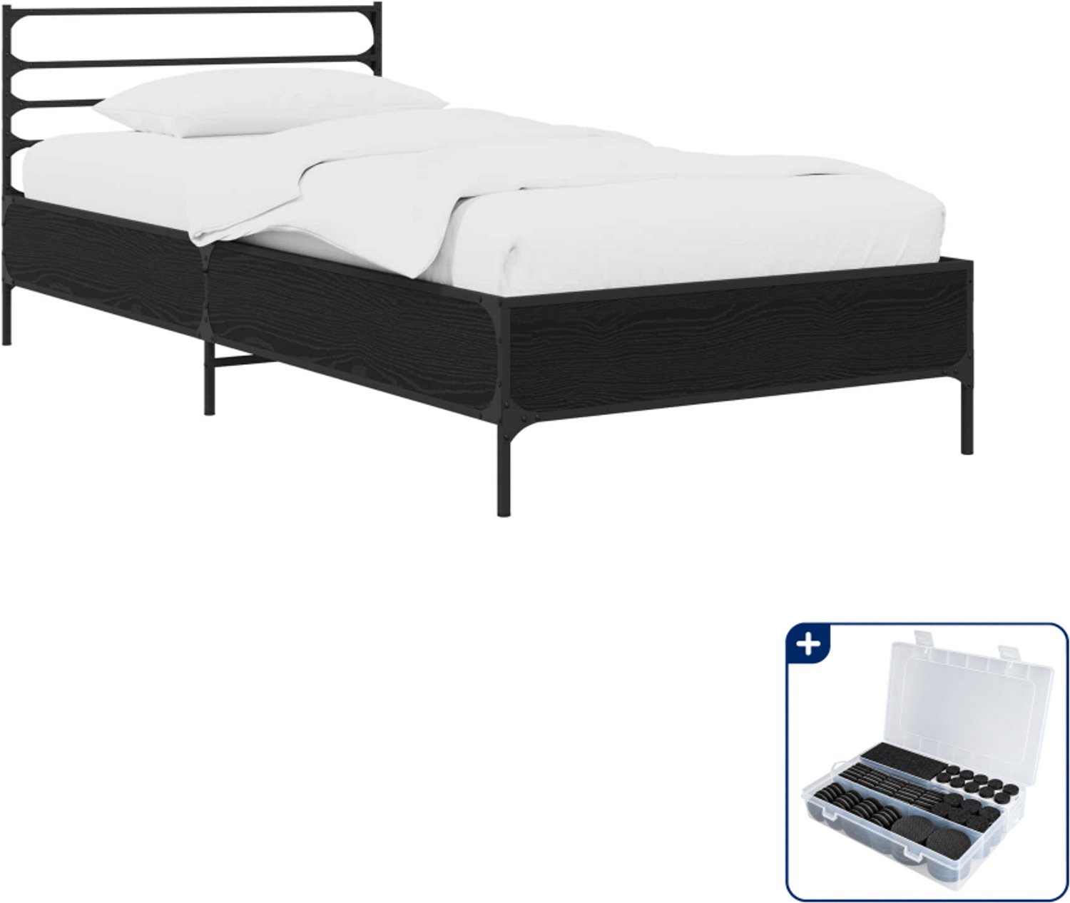 vidaXL bedframe - 80 x 200 cm - bewerkt hout - zwart eiken - Inclusief antikrasvilt 177-delig