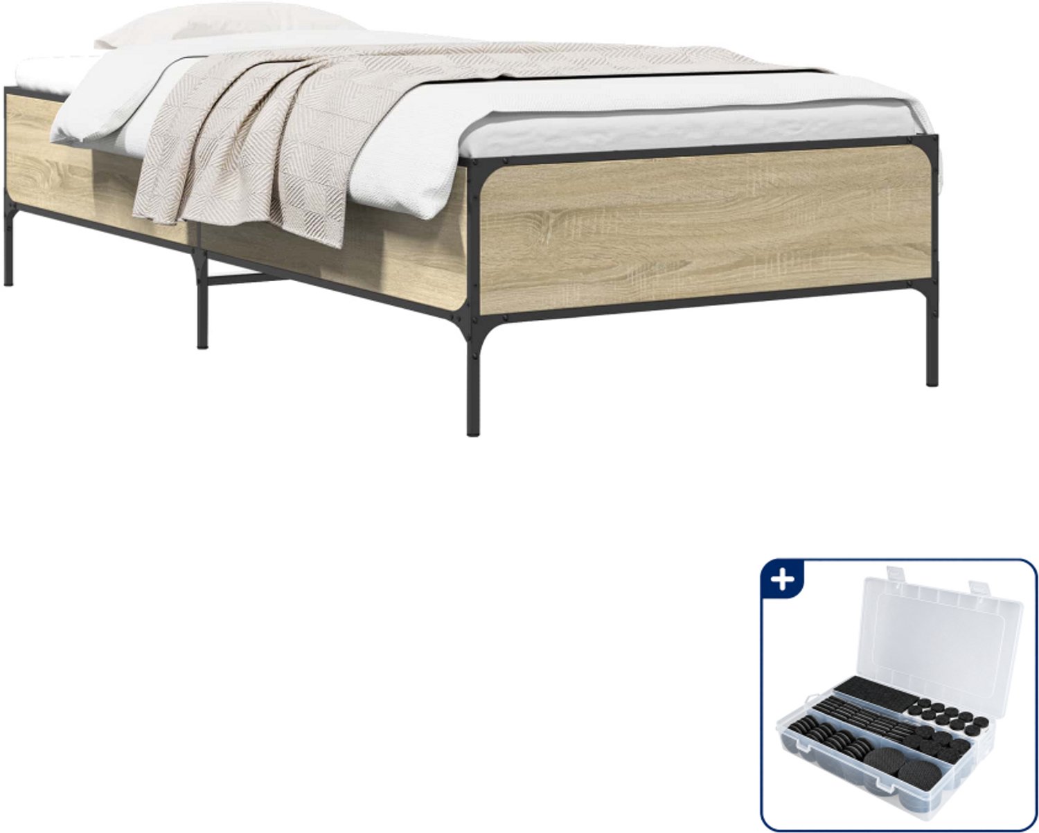 vidaXL bedframe - 80 x 200 cm - bewerkt hout - sonoma eiken - Inclusief antikrasvilt 177-delig Bruin