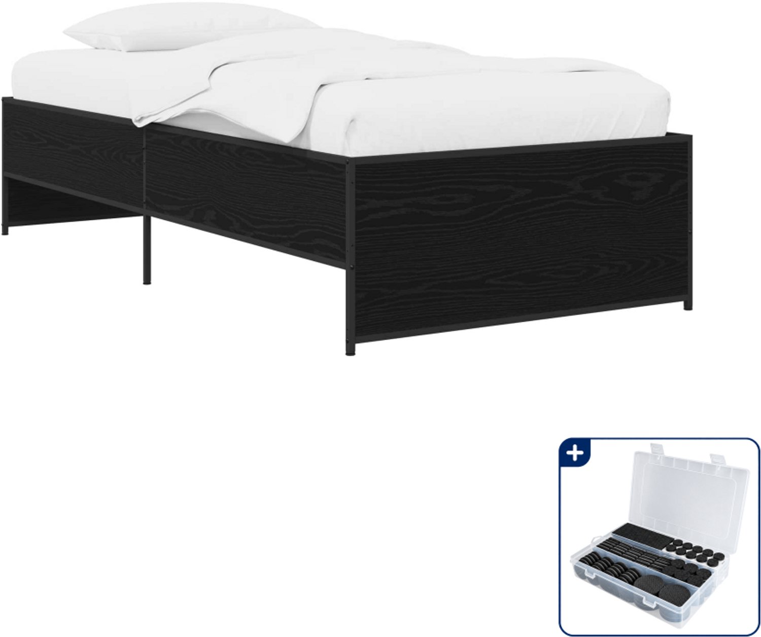 vidaXL Bedframe - 80 x 200 cm - bewerkt hout - zwart eiken - Inclusief antikrasvilt 177-delig