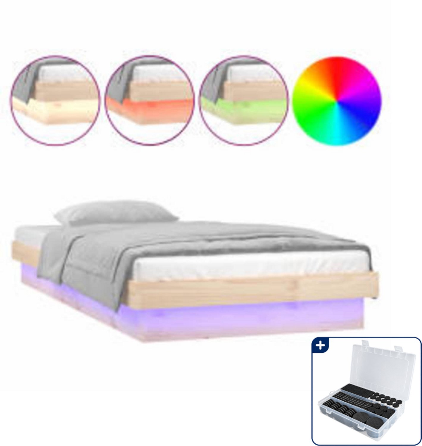 vidaXL bedframe met led 100 x 200 cm - massief grenenhout - Inclusief antikrasvilt 177-delig Bruin