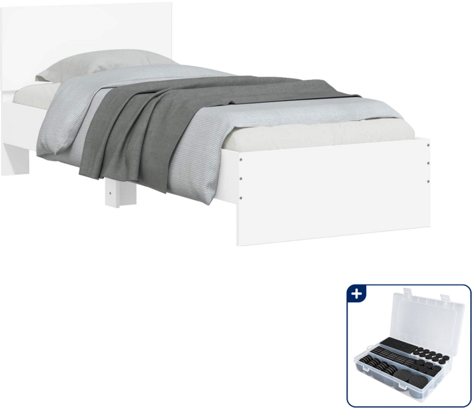 vidaXL bedframe met hoofdbord - 80 x 200 cm - bewerkt hout - wit - Inclusief antikrasvilt 177-delig