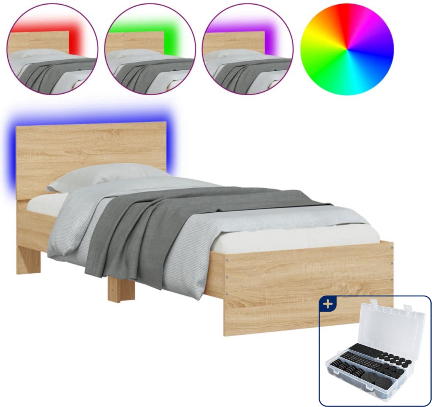 vidaXL Bedframe - 75 x 190 cm - bewerkt hout - sonoma eiken - Inclusief antikrasvilt 177-delig Bruin