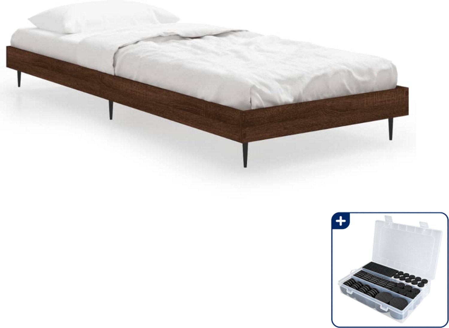 vidaXL bedframe - 75 x 190 cm - bruineiken - Inclusief antikrasvilt 177-delig