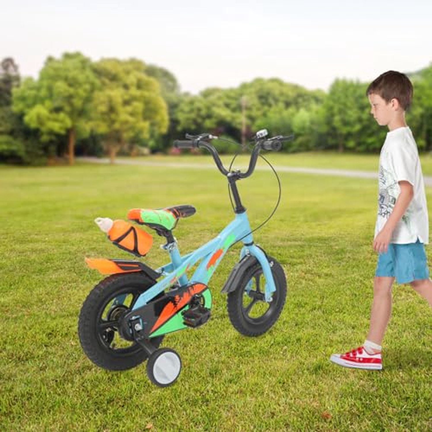 12 Inch Kinderfiets voor 2-5 Jaar met Steunwielen en Waterfles