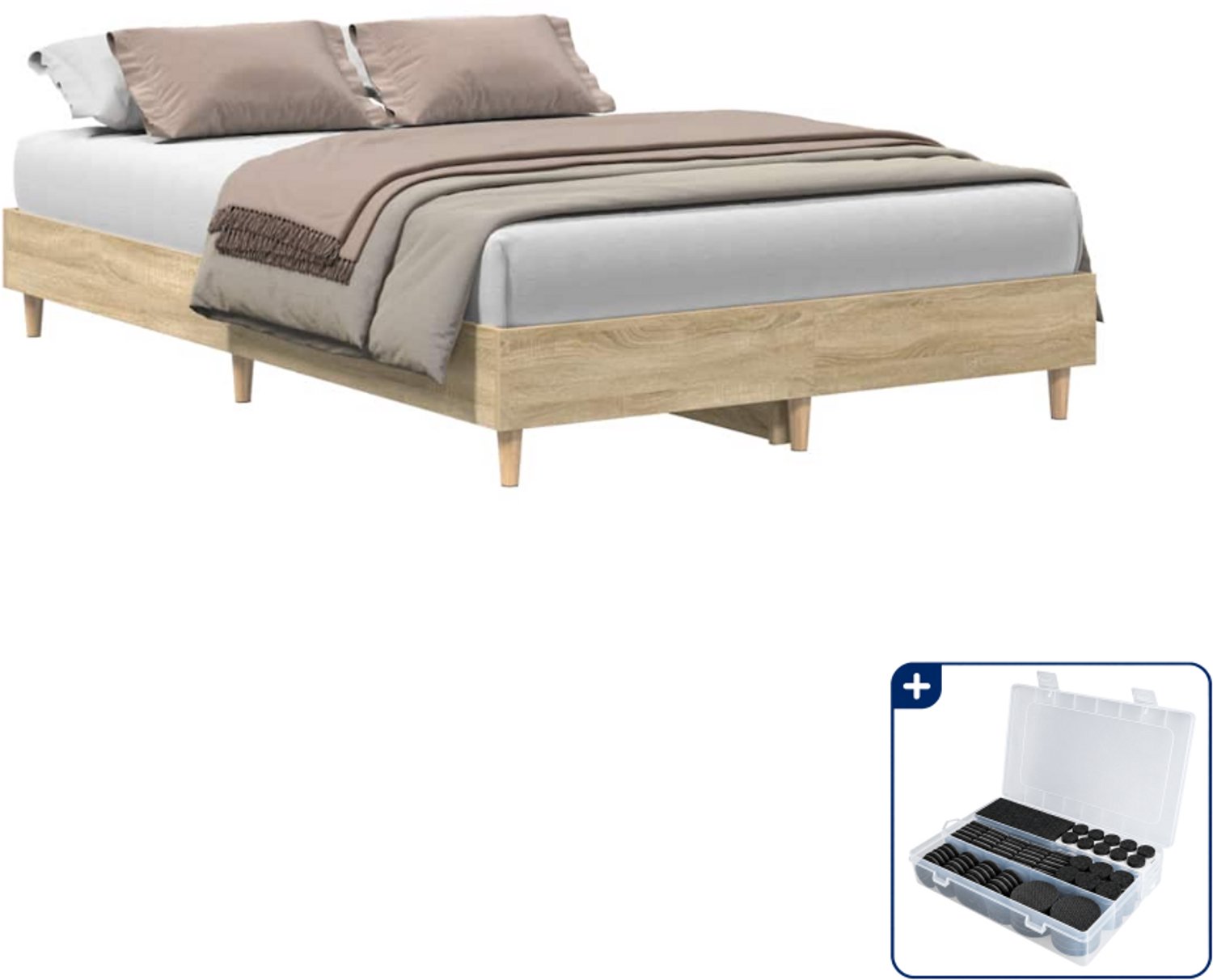 vidaXL bedframe - 120 x 190 cm - sonoma eiken - Inclusief antikrasvilt 177-delig Bruin