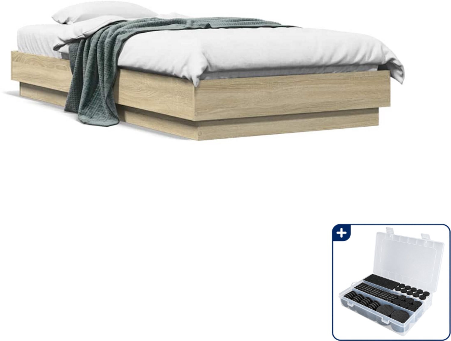 vidaXL bedframe - 90 x 190 cm - bewerkt hout - sonoma eiken - Inclusief antikrasvilt 177-delig Bruin