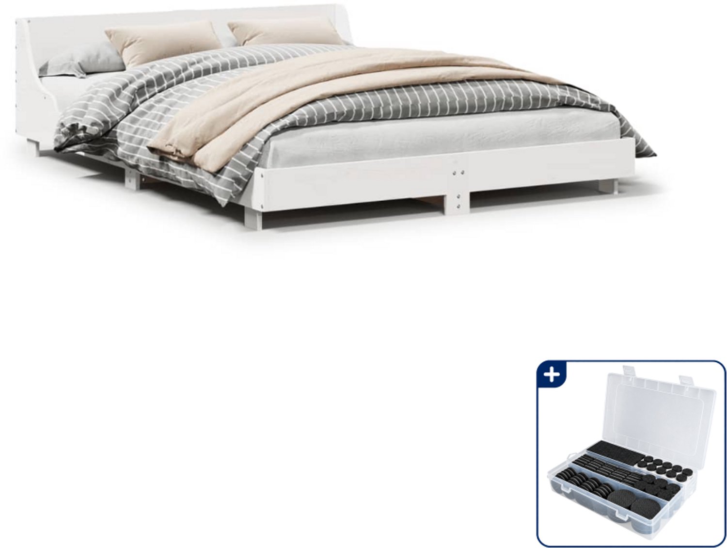 vidaXL bedframe Queensize - 160 x 200 cm - wit - Inclusief antikrasvilt 177-delig
