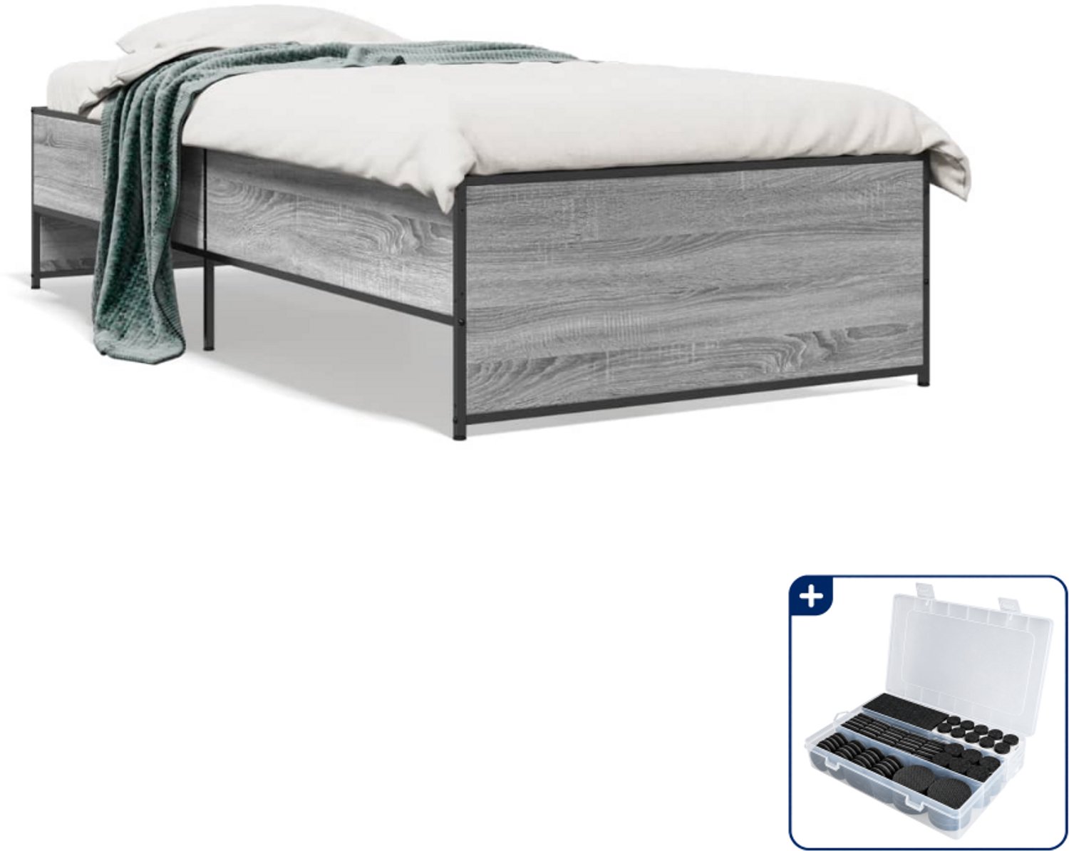 vidaXL bedframe - 90 x 190 cm - grijs sonoma eiken - Inclusief antikrasvilt 177-delig