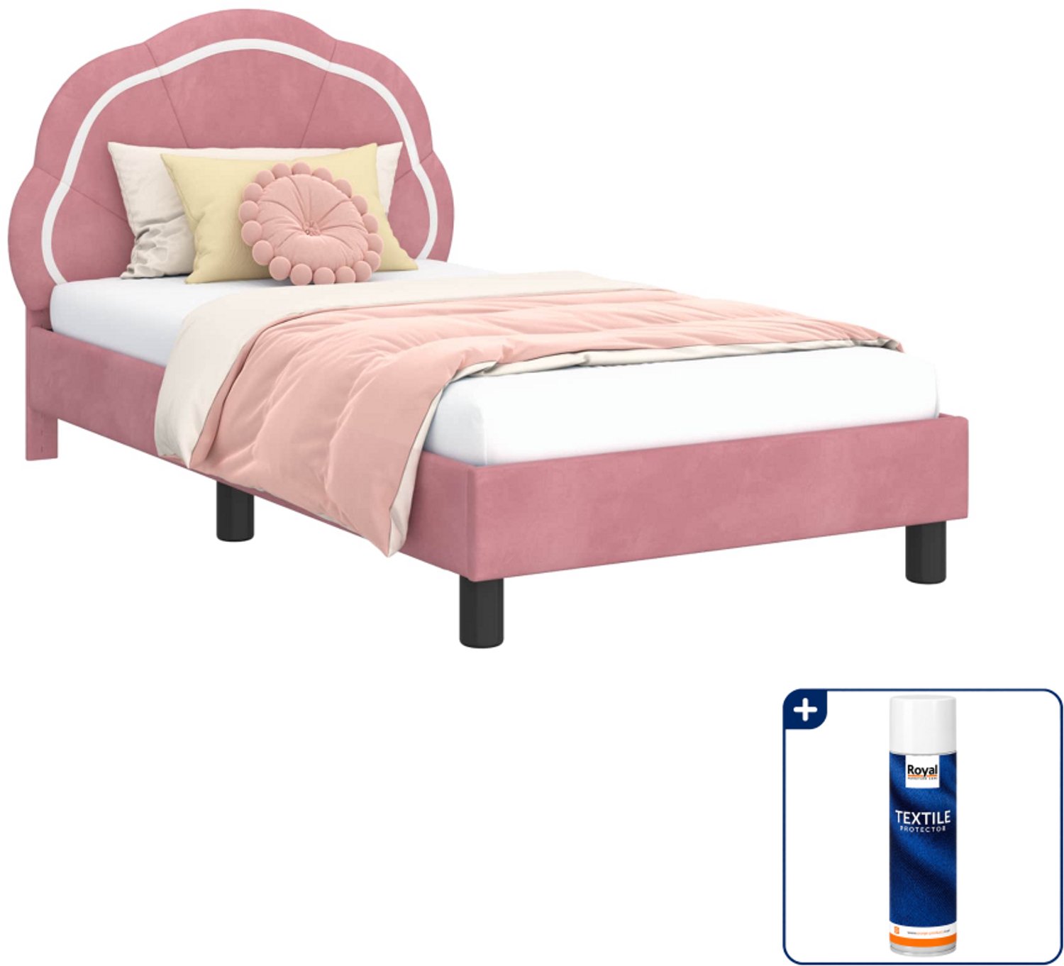 vidaXL kinderbedframe - 80 x 160 cm - fluweel - roze - Inclusief textielbeschermer 500 ml