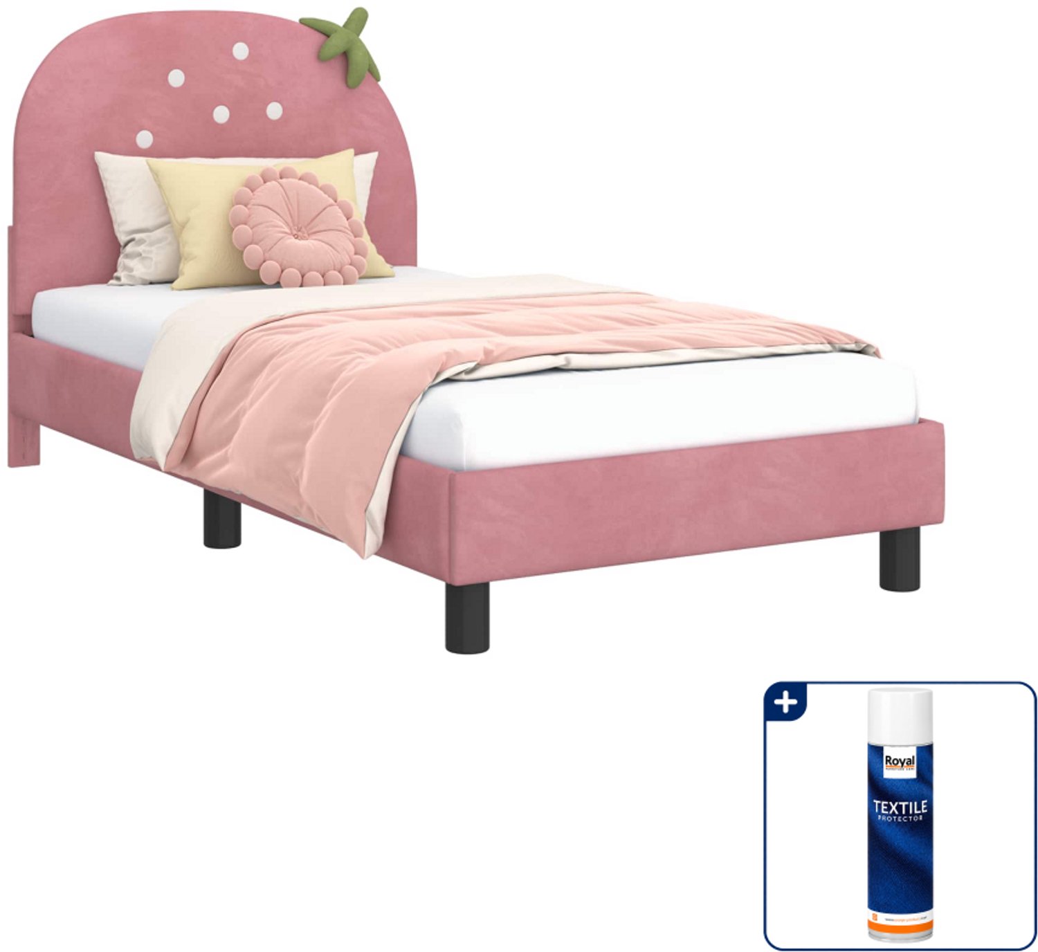 vidaXL kinderbed met hoofdbord - 80 x 160 cm - fluweel - roze - Inclusief textielbeschermer 500 ml