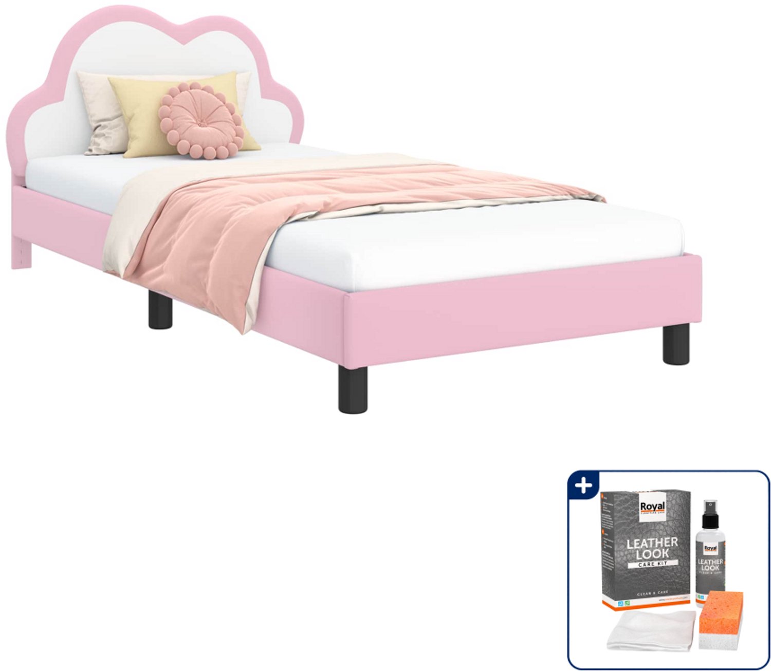 vidaXL kinderbedframe met hoofdbord - 80 x 200 cm - roze - Inclusief onderhoudsset voor kunstleer 150 ml