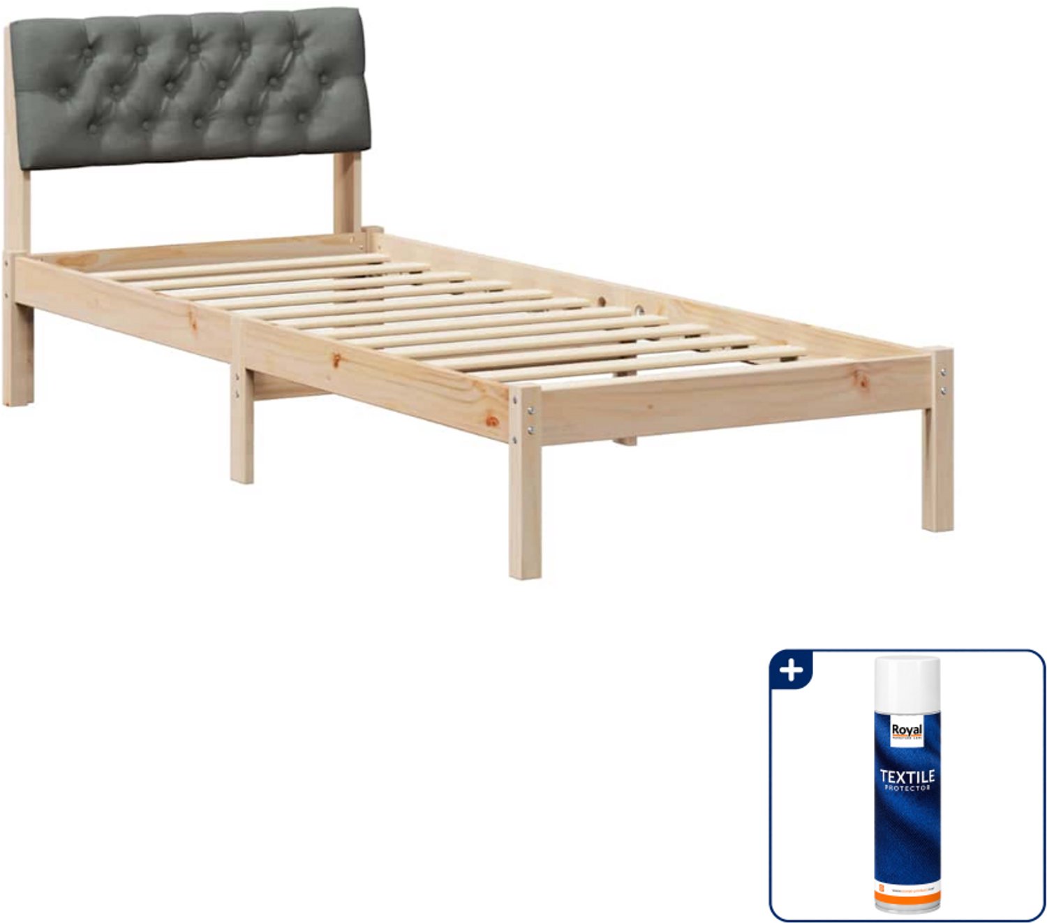 vidaXL Bedframe - 80 x 200 cm - massief grenenhout - bruin/donkergrijs - Inclusief textielbeschermer 500 ml