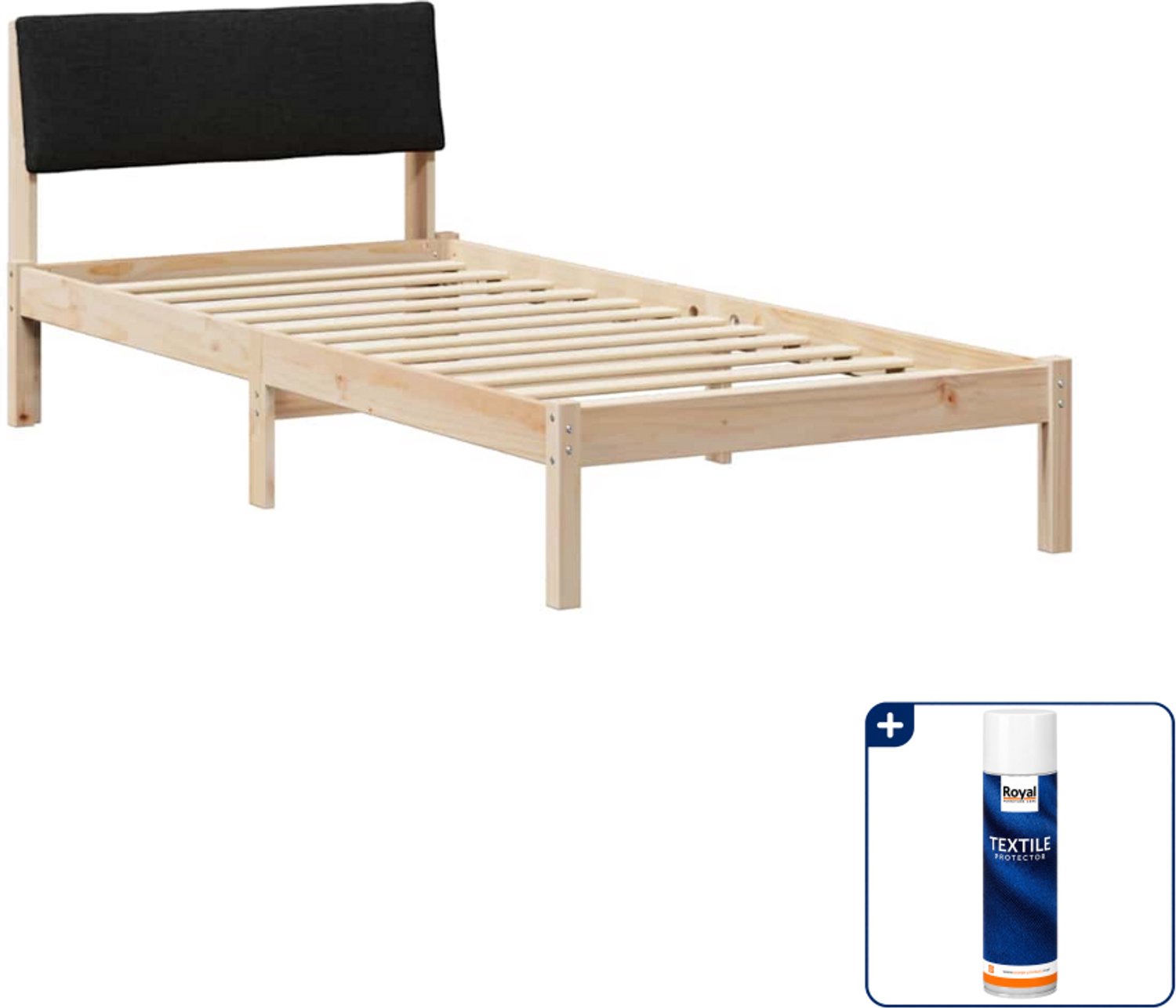 vidaXL bedframe - 100 x 200 cm - massief grenenhout - bruin en zwart - Inclusief textielbeschermer 500 ml