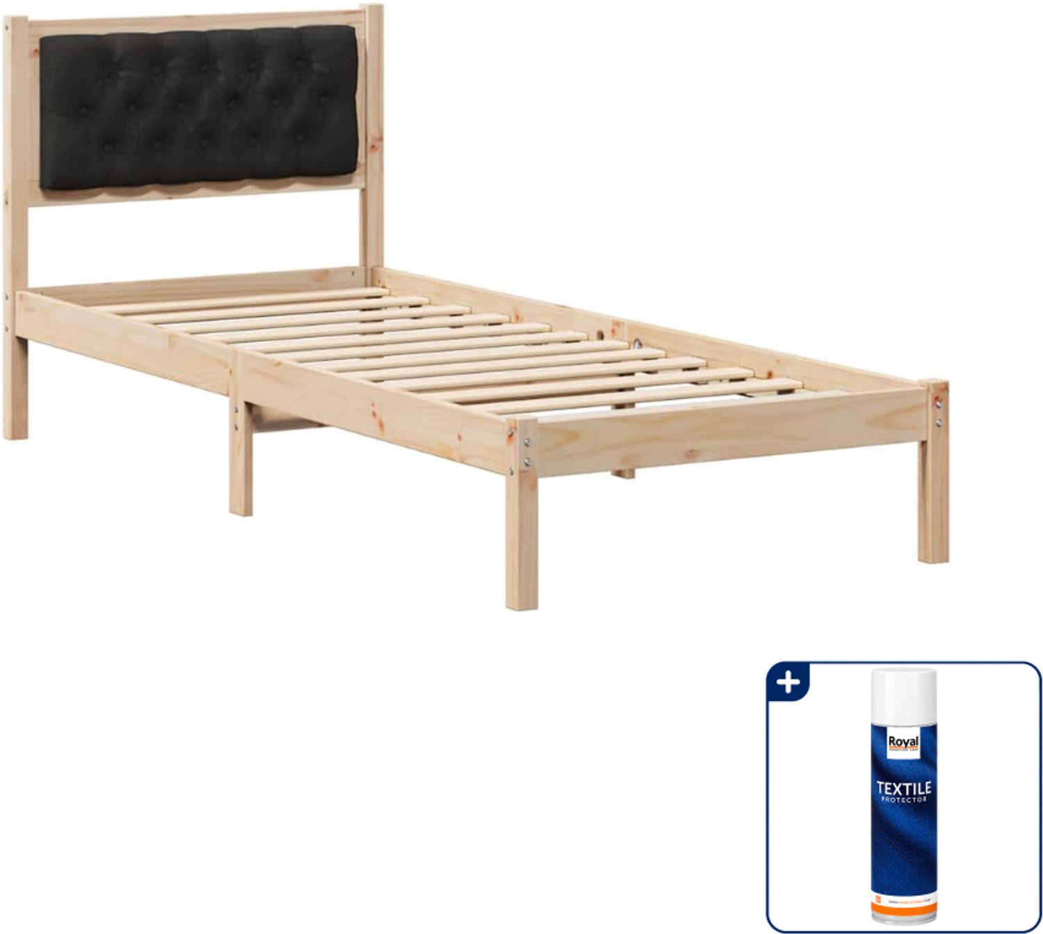 vidaXL Bedframe 90 x 200 cm - massief grenenhout - zwart - Inclusief textielbeschermer 500 ml Bruin
