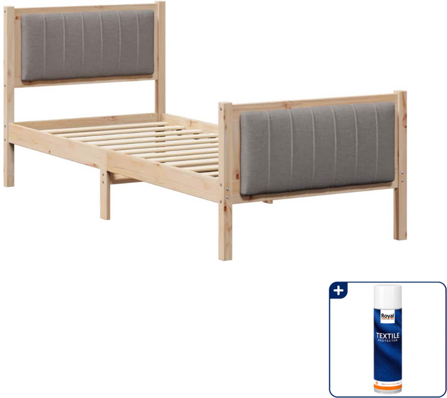 vidaXL Bedframe - 80 x 200 cm - massief grenenhout - bruin en taupe - Inclusief textielbeschermer 500 ml