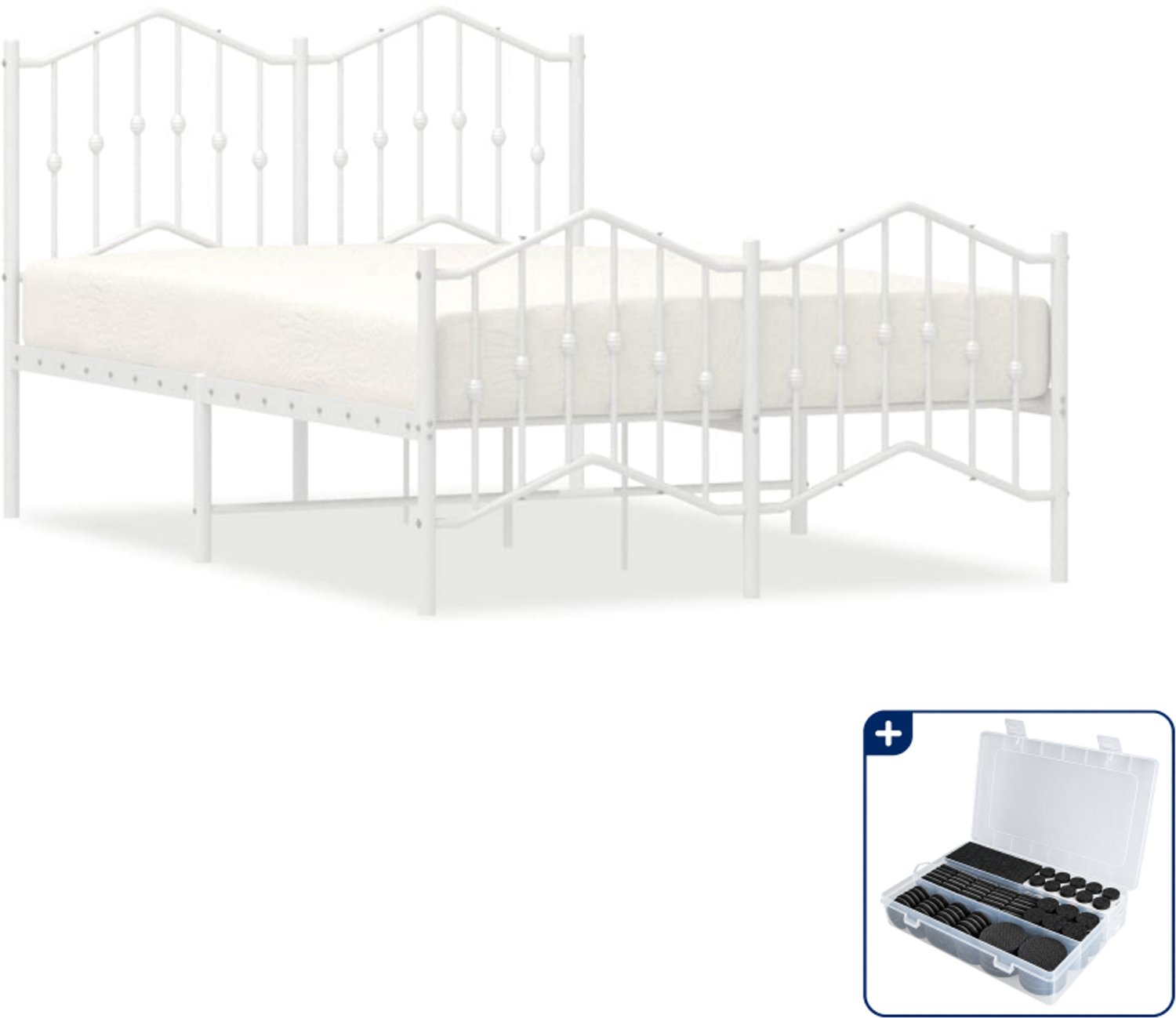 vidaXL Bedframe - 120 x 190 cm - staal - wit - Inclusief antikrasvilt 177-delig
