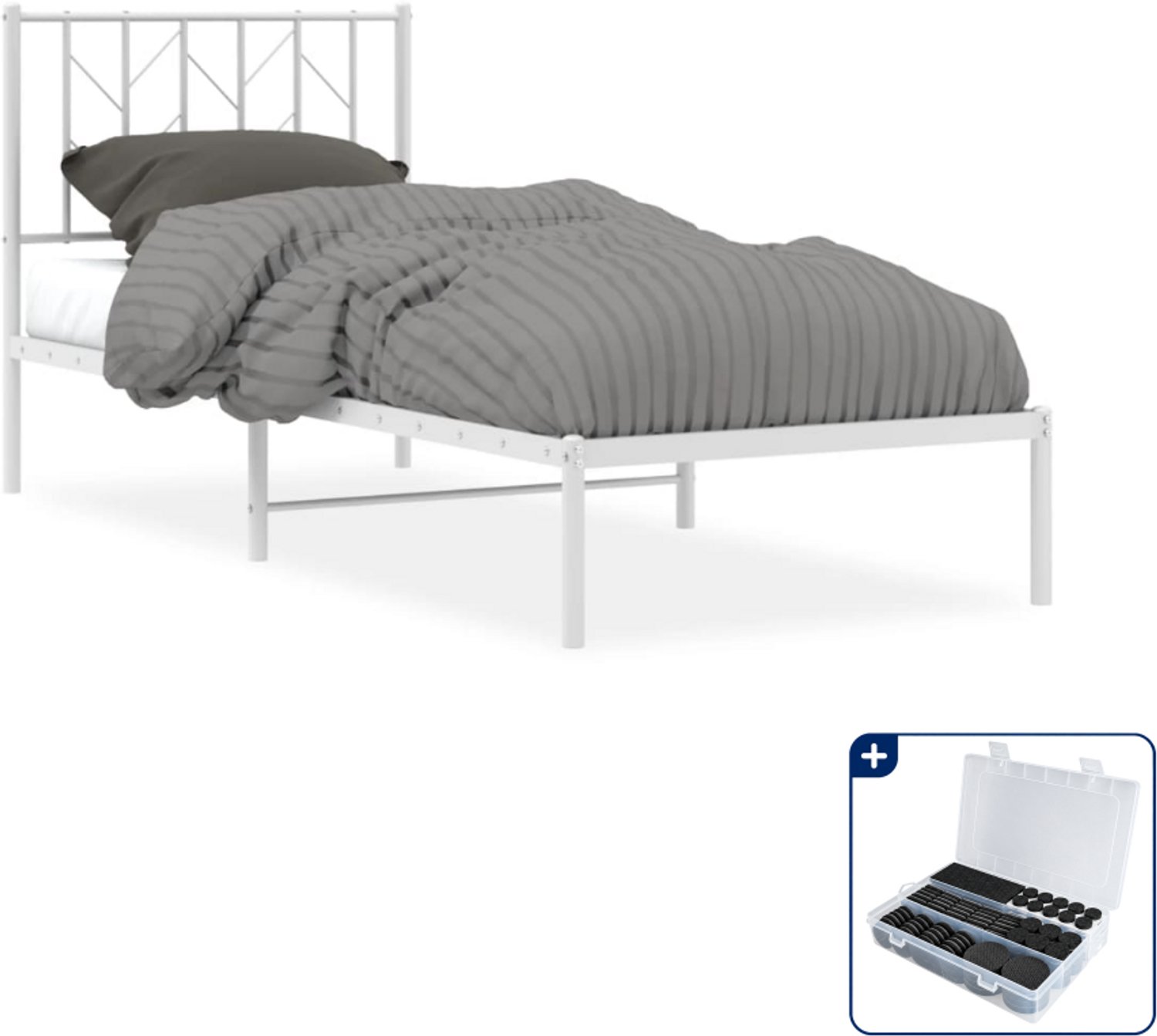 vidaXL Bedframe met hoofdbord - 80 x 200 cm - staal - wit - Inclusief antikrasvilt 177-delig