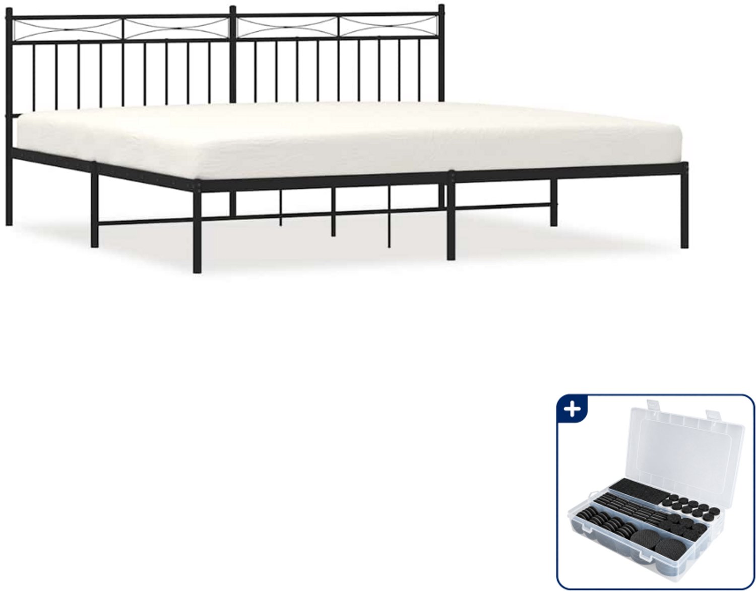 vidaXL Bedframe met hoofdbord - 193 x 203 cm - staal - zwart - Inclusief antikrasvilt 177-delig