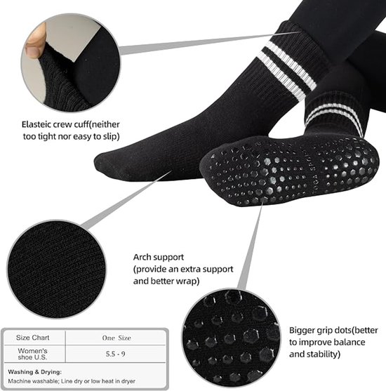 Yoga Sokken - 5 paar - Sokken - Antislip Sokken - Dames hoge - Pilates Sokken - met Grip - Sneakersokken - voor Dans en Workouts - Zwart, Wit, Grijs, Roze en Paars — afbeelding 2