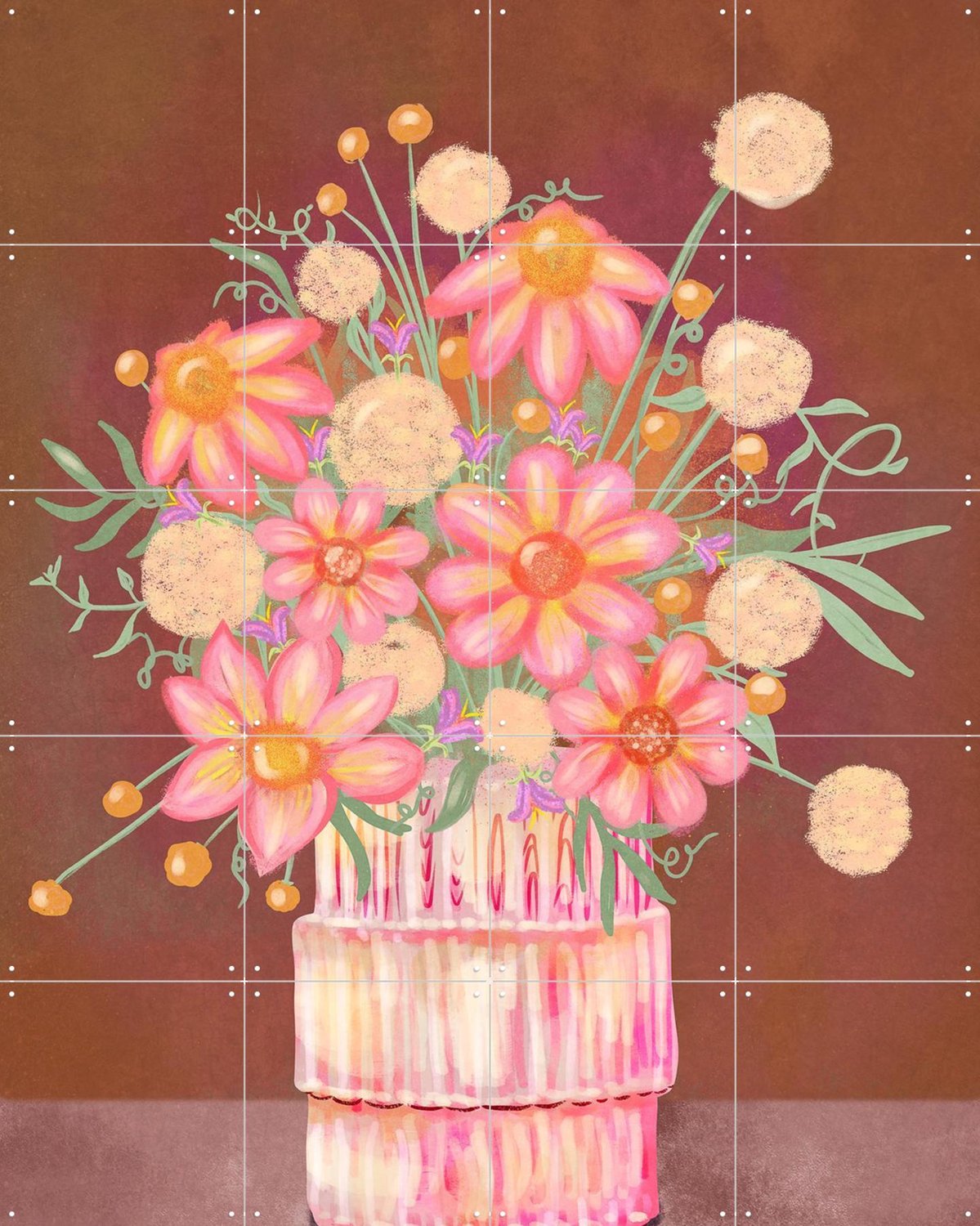 IXXI Vintage Flower Bouquet, Raissa Oltmanns - 80 x 100 cm - Grote wanddecoratie en posters - Kleurrijk, Speels, Illustraties, Eetkamer, Gang Roze / Bruin