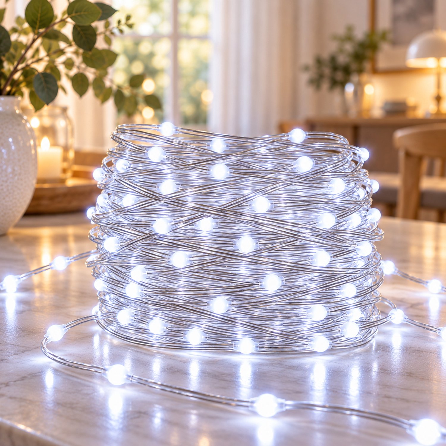 Rosnek Lichtsnoer Kerstverlichting 800 LED 100 m - Lichtslinger Buiten met IP44 Adapter - 8 Lichtstanden & Geheugenfunctie - Fairy Lights & Tuinverlichting voor Tuin, Bruiloft & Evenement - Wit