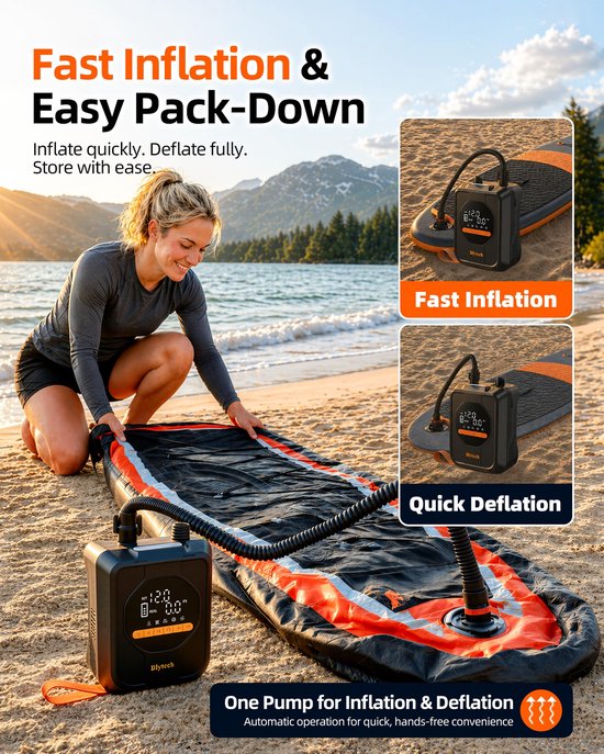 Paddleboardpomp Elektrische Paddleboardpomp - 20 PSI Max Druk - 13500 mAh Batterij - ABS Kunststof - Zwart - SUP Accessoire — afbeelding 5