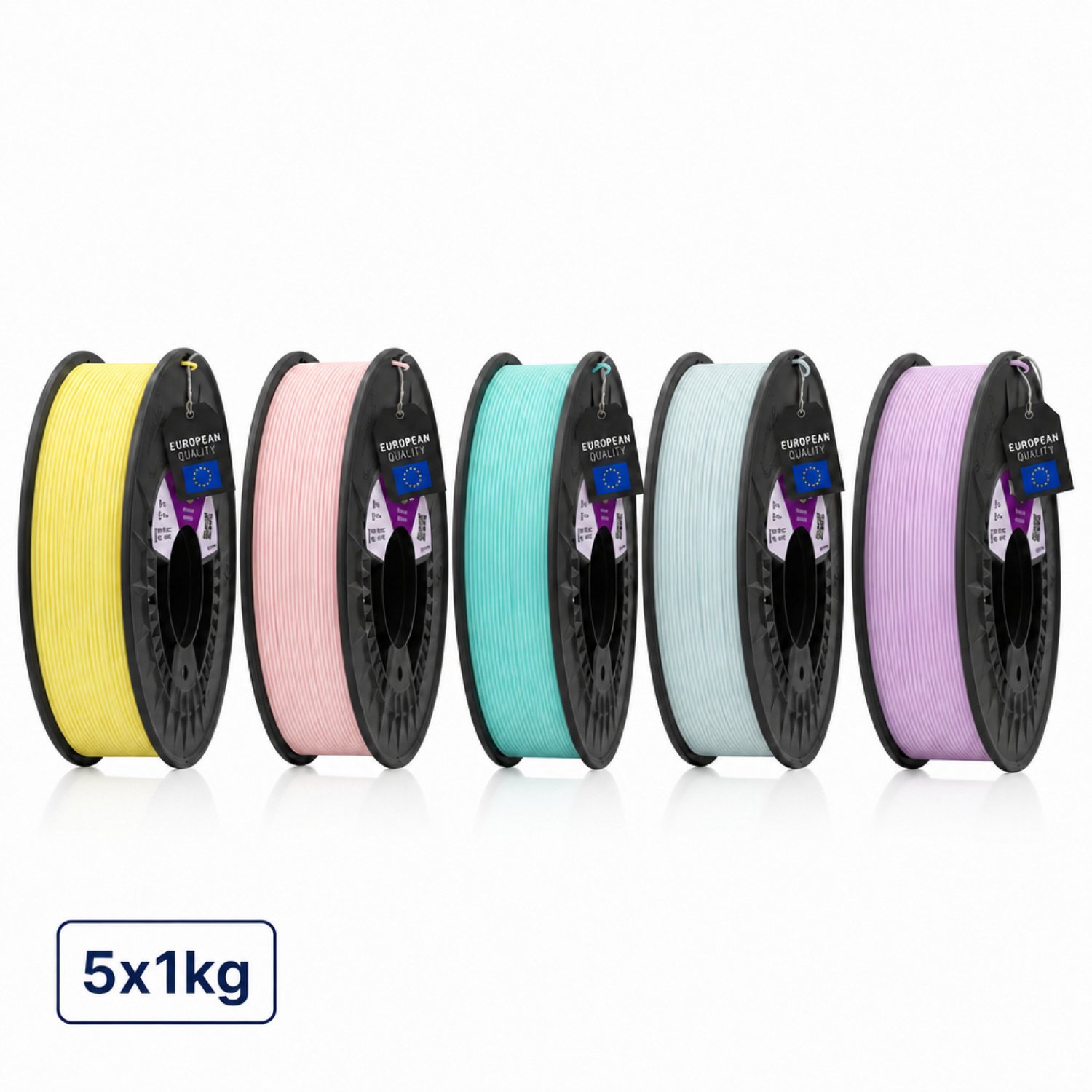 Winkle PLA HD 3D Filament 5x1 kg - Filament voor 3D printer - Hoge Nauwkeurigheid - Pastel Pack Set - Ø 1,75 mm 5 x 1kg Pastel
