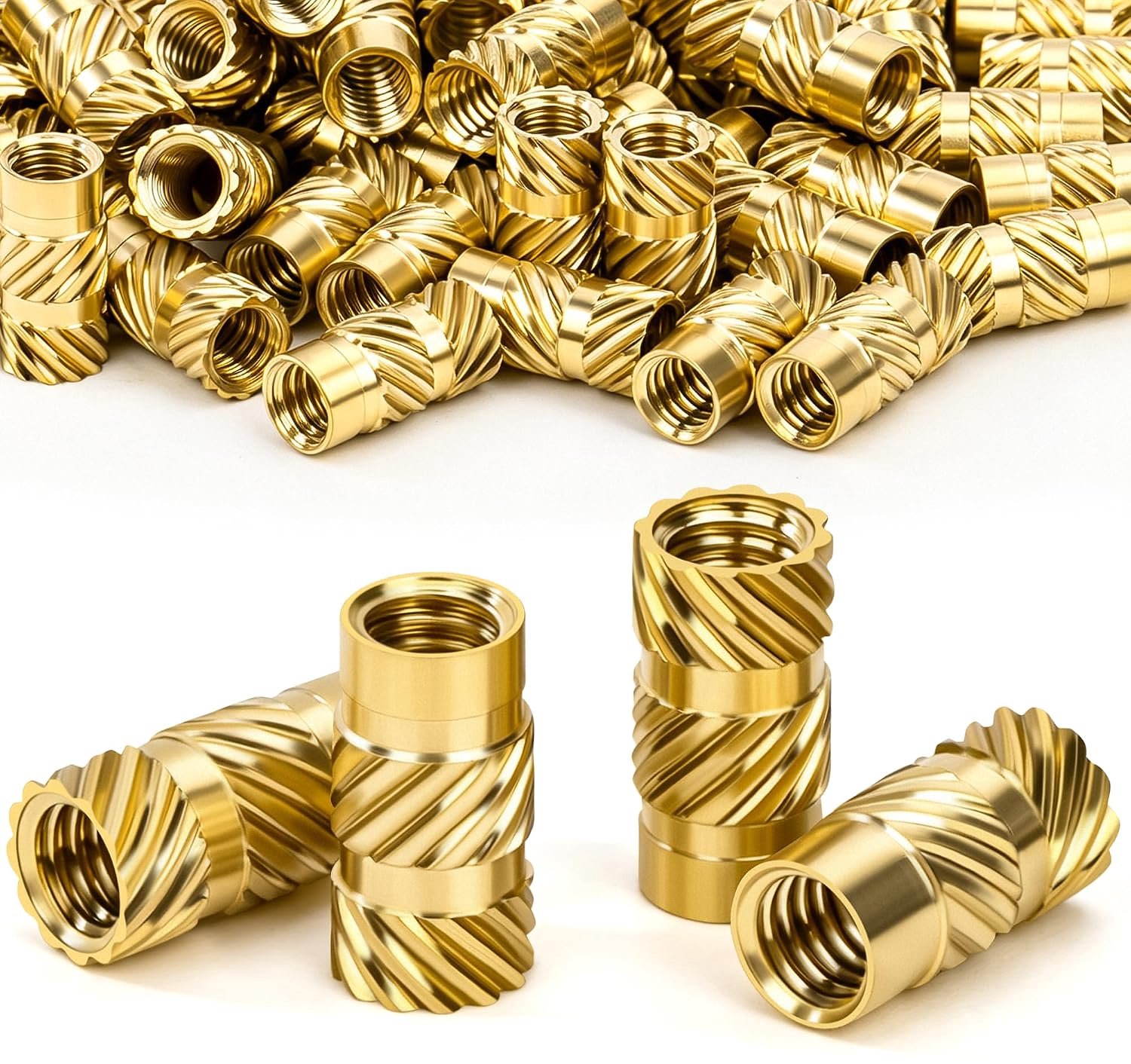 Schroefdraadinzetstukken M4 - 12 x 6 mm messing - 50 stuks - ideaal voor kunststof componenten - Vemera