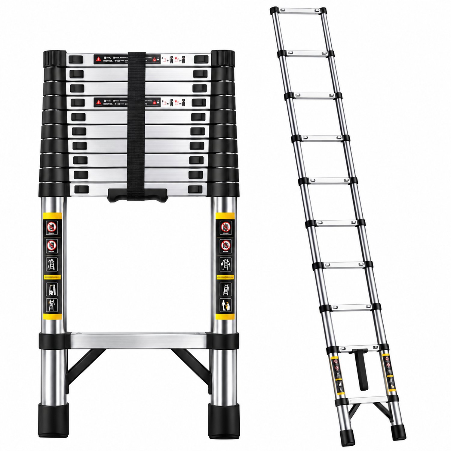 DPLUNIQ Ladder - Telescoopladder - Trapladder - Vouwladder - Telescopisch - Max. 150kg - 80cm tot 3,2m - RVS - Grijs/Zwart