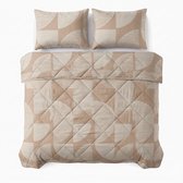 Sleeptime Modern Geo 2 in 1 Wasbaar Dekbed zonder Overtrek - Tweepersoons 200x220 cm - Inclusief 2 Kussenslopen 60x70 cm - 100% Katoen - Zand