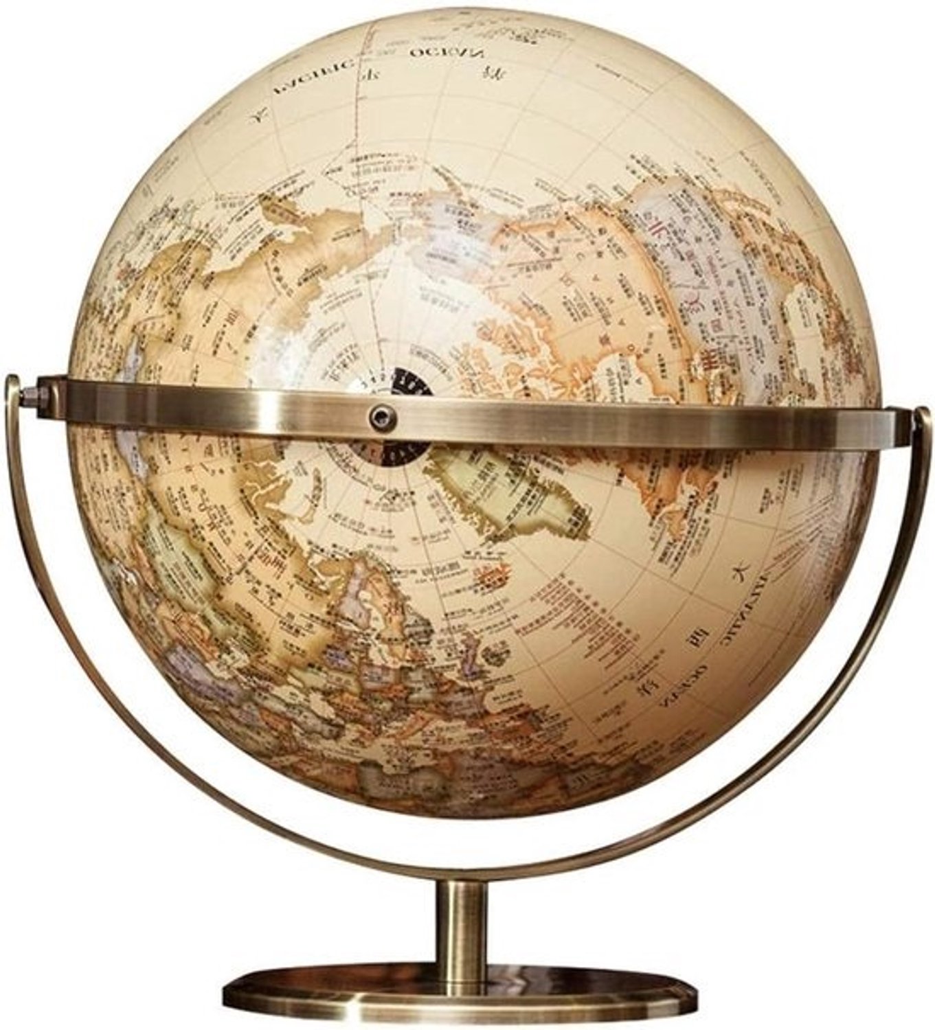 Decoratieve wereldbol - Aardrijkskundebol - Educatief gebruik - Metalen standaard - 10 inch diameter - Vintage stijl