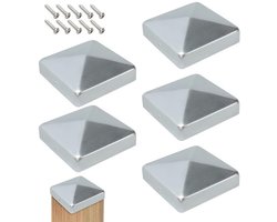 AROMUJOY - Paalkappen - 9,1 x 9,1 cm - 5 metalen hekpaaldoppen - Verzinkt met piramidevorm - Voor houten palen, tuin, terras en erf