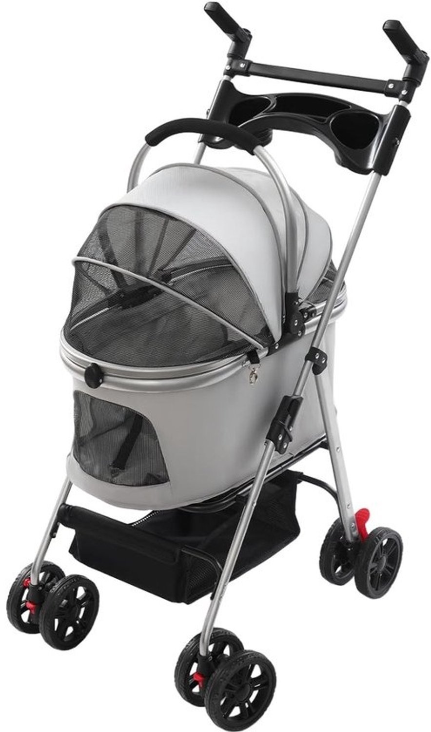 Opvouwbare hondenbuggy - Hondenwagen voor onderweg - Huisdiertransport - Universele wielen - 50 x 60 cm - Grijs