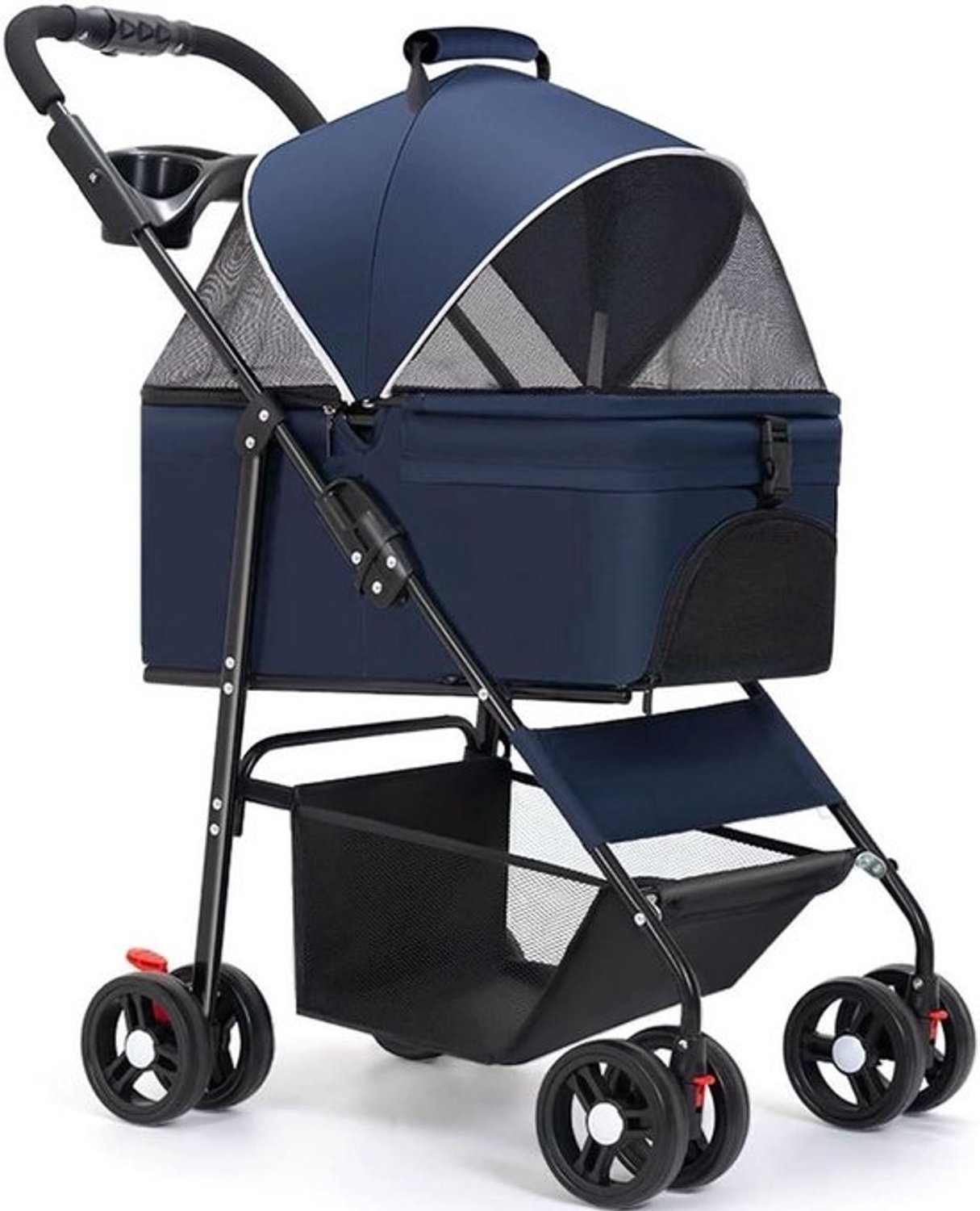 Huisdierenwagen - Reisdrager - Vervoer met comfort - Schokabsorberende veren - 98 cm hoog - Marineblauw