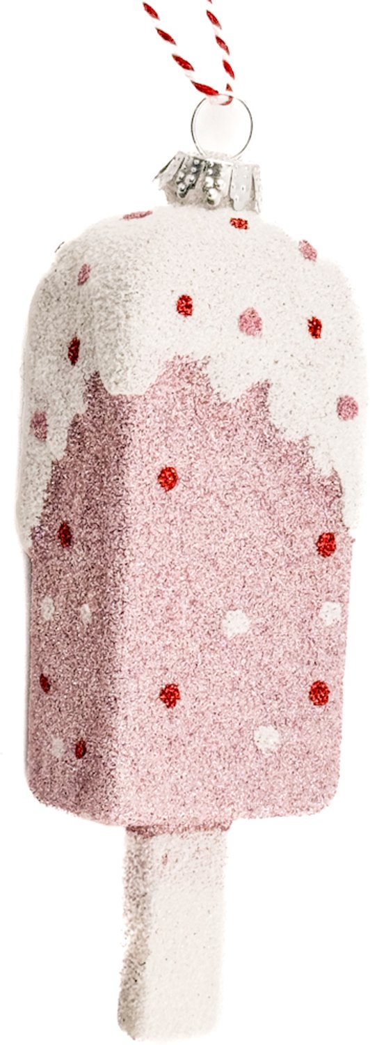 homebound by ky Kersthanger ijsje glitter | 4,5x2,8x12,5cm | kerst | kerstbal Roze