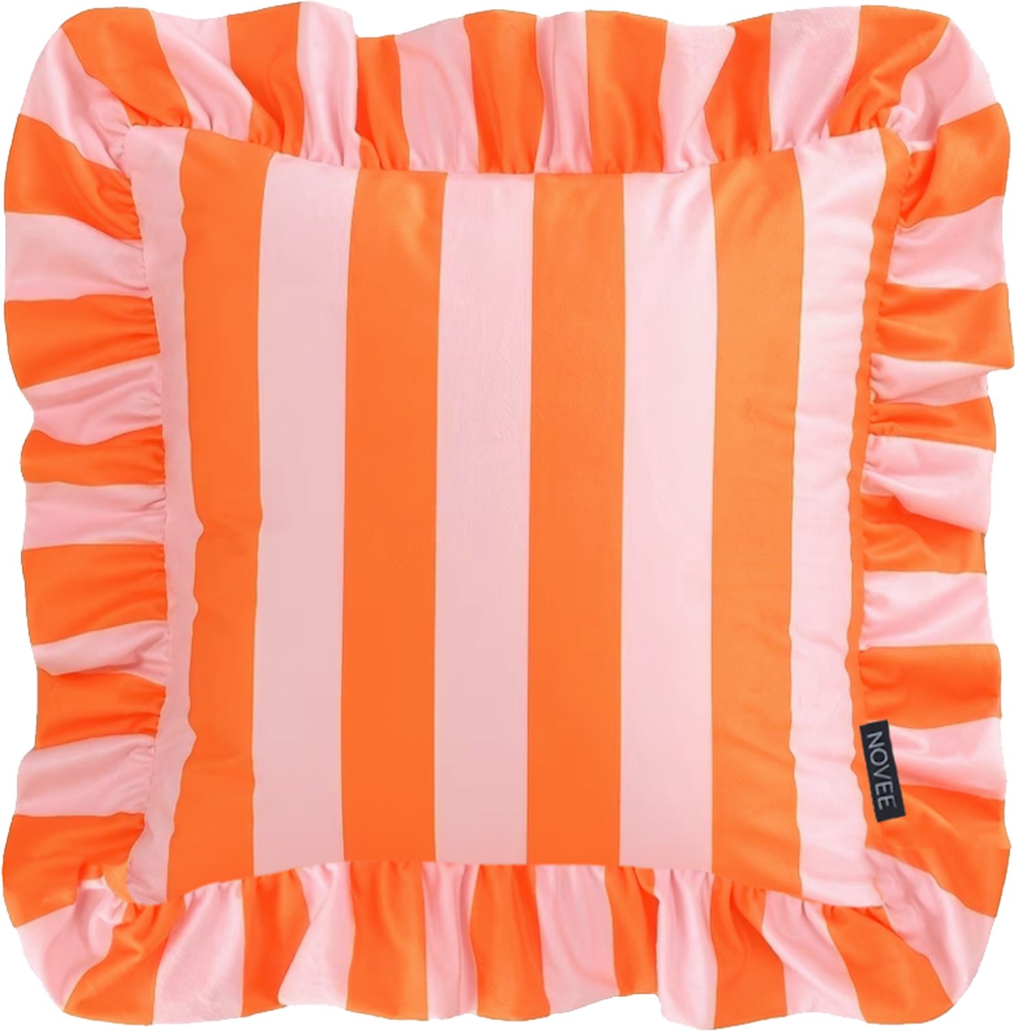 NOVÉE Ruffles Stripe Oranje/Roze Kussenhoes | 45x45 cm | Katoen/Polyester