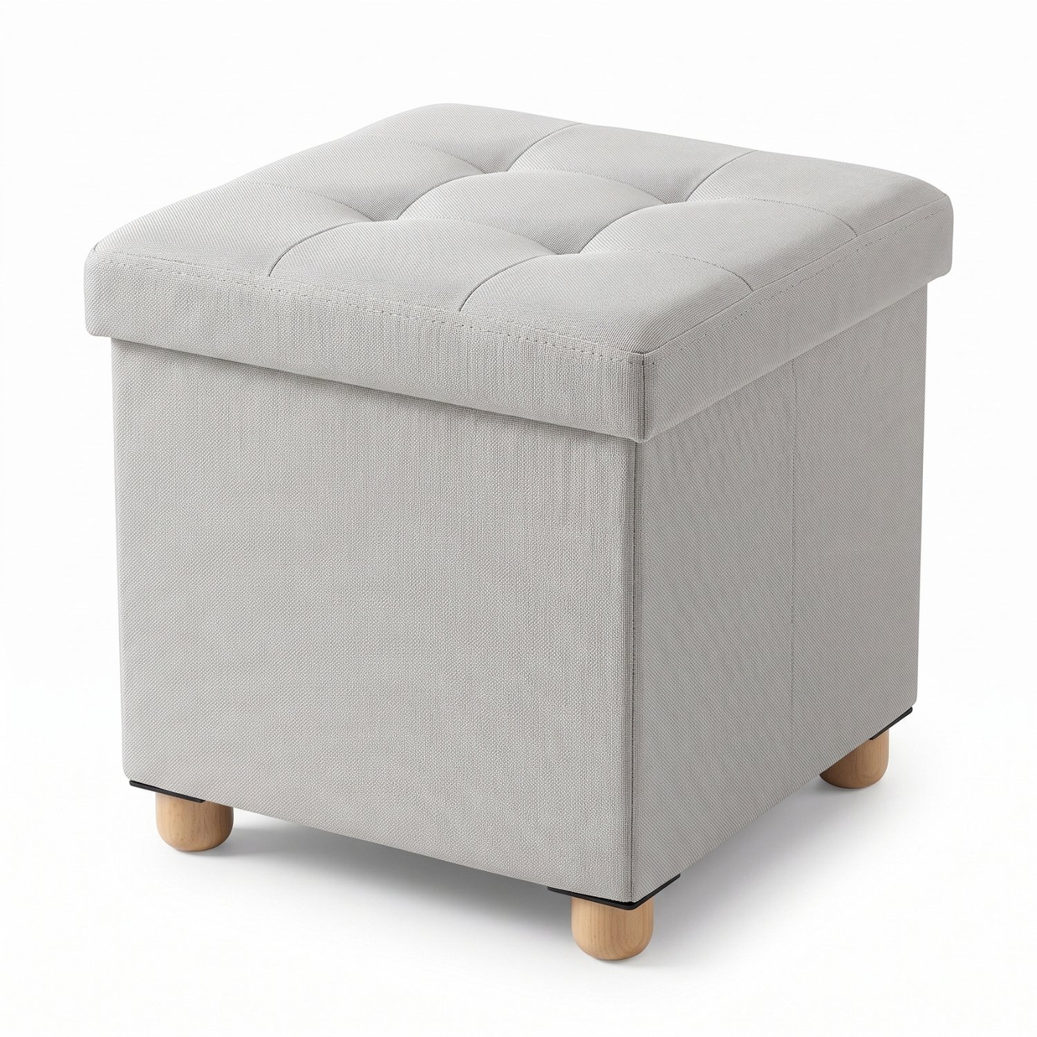 SCENA LIVING - Poef met opbergruimte op houten pootjes, inklapbaar, 38 x 38 x 38 cm - beige