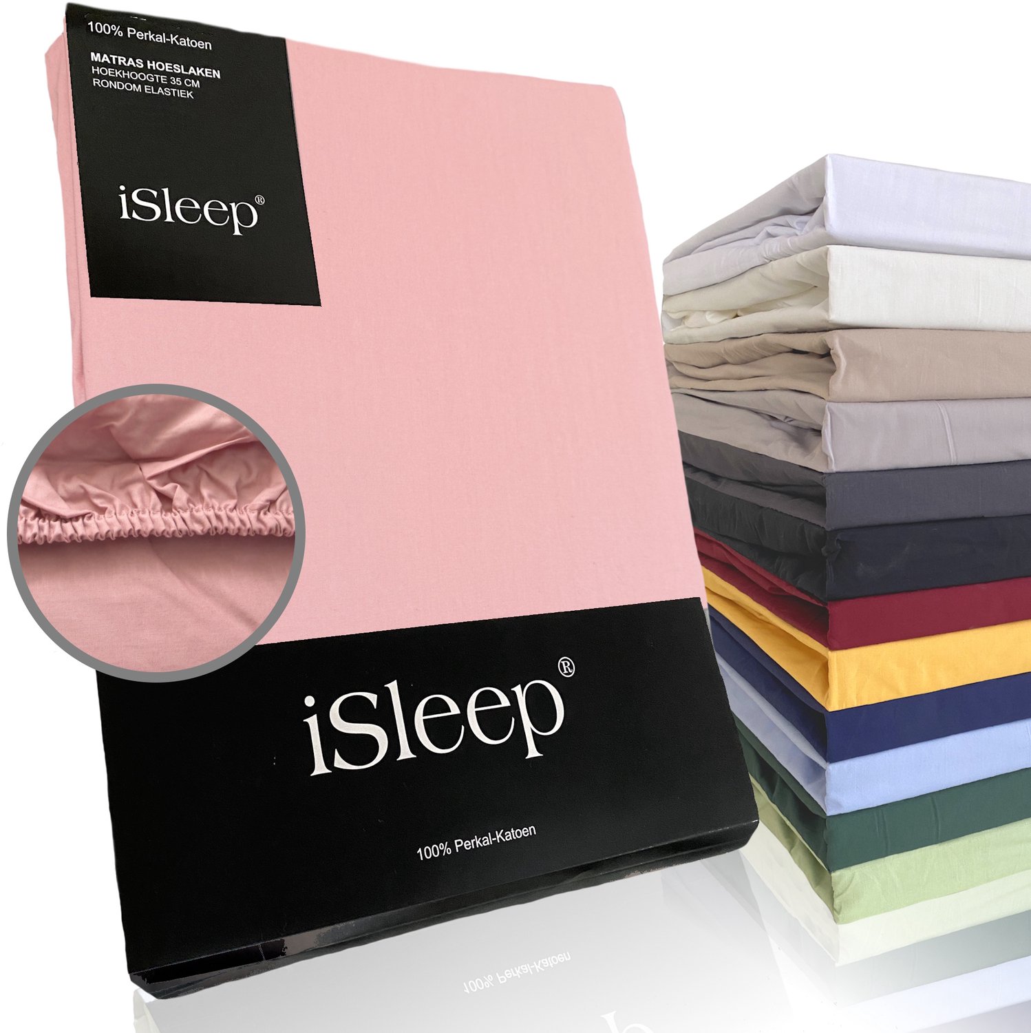 iSleep Perkal Hoeslaken - 100% Perkal Katoen - Hoge Hoek - Rondom Elastiek - Litsjumeaux - 180x210 cm - Oud Roze