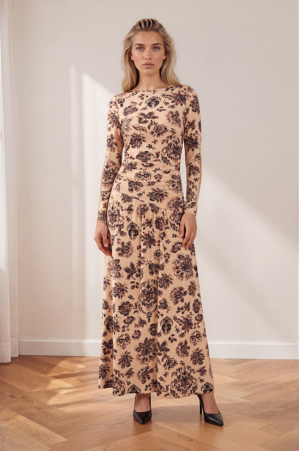 MI PIACE - Travel Dress Light Ornamental Flowers Print 202867 Sand - Maat : L