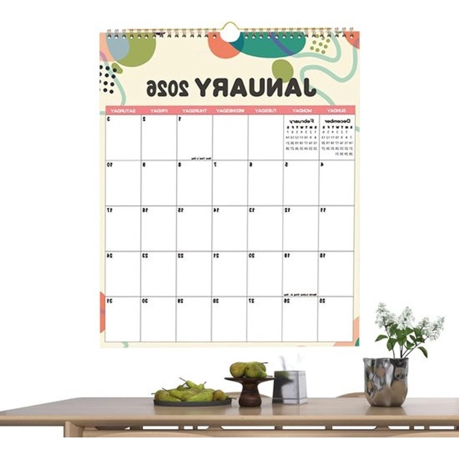 Wandkalender 2026 - Maand- en dagplanner - Tijd indelen - Visueel ontwerp - 37 x 29.5 cm - Multicolor