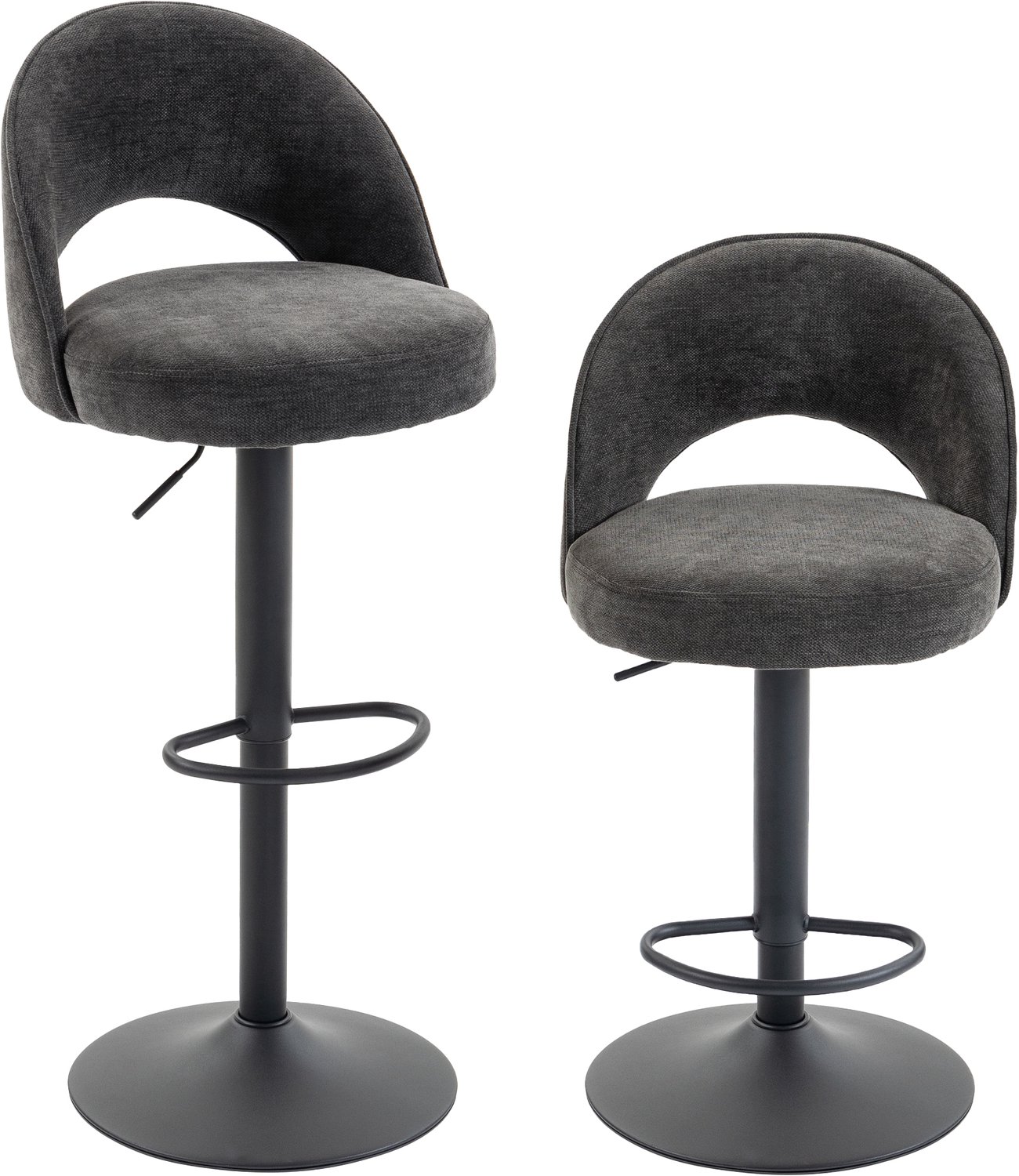 Homona Barhocker 2-delige set - 360° draaibaar en in hoogte verstelbaar - Met rugleuning en voetensteun - 48 x 49,5 x 89-110 cm - Donkergrijs